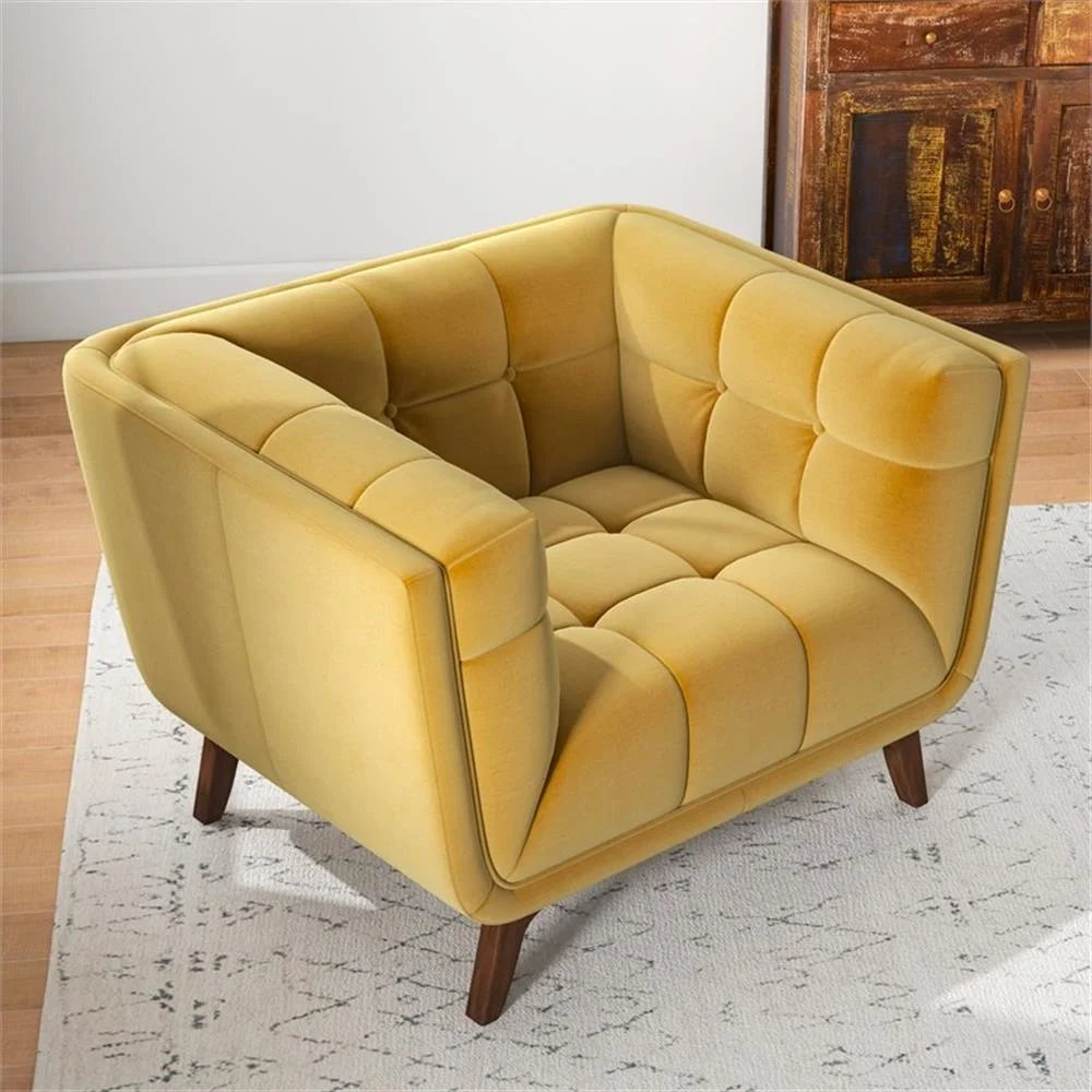 Allen Mid-Century Modern Velvet Upholstered Armchair in Blue
