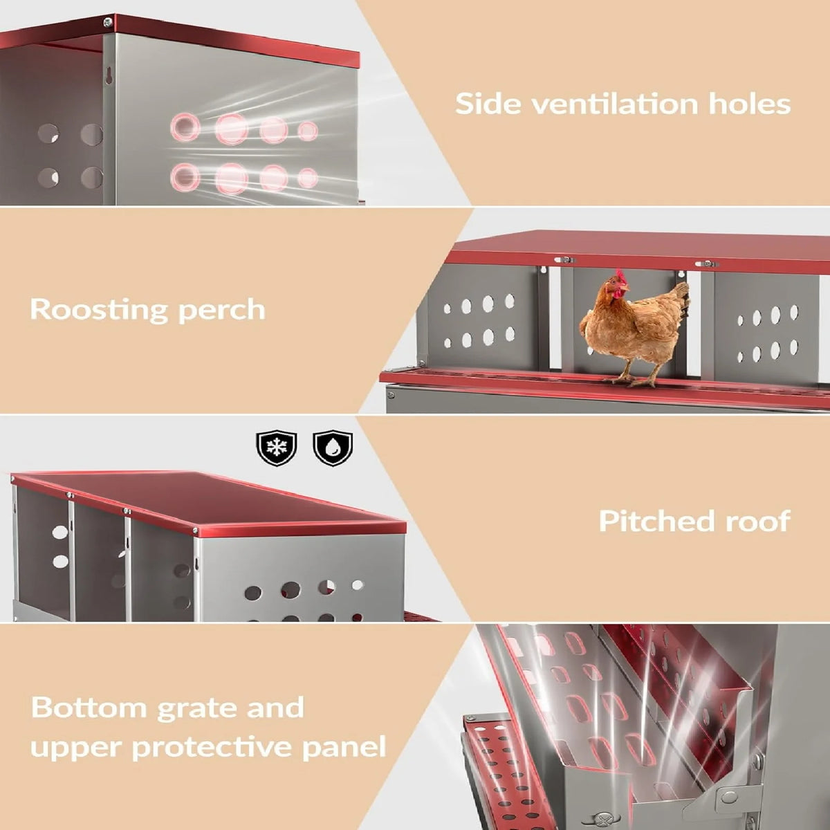 Metal Chicken Nesting Box for Laying Eggs, Rustproof Wall-mountable Roll Away Chicken Laying Boxes for Hens, Waterproof, Ventilated with Perch, 8 Compartments, Green