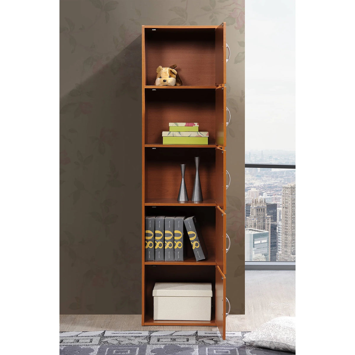 Hodedah 5-Shelf, 5-Door Multipurpose Cabinet, Multiple Colors