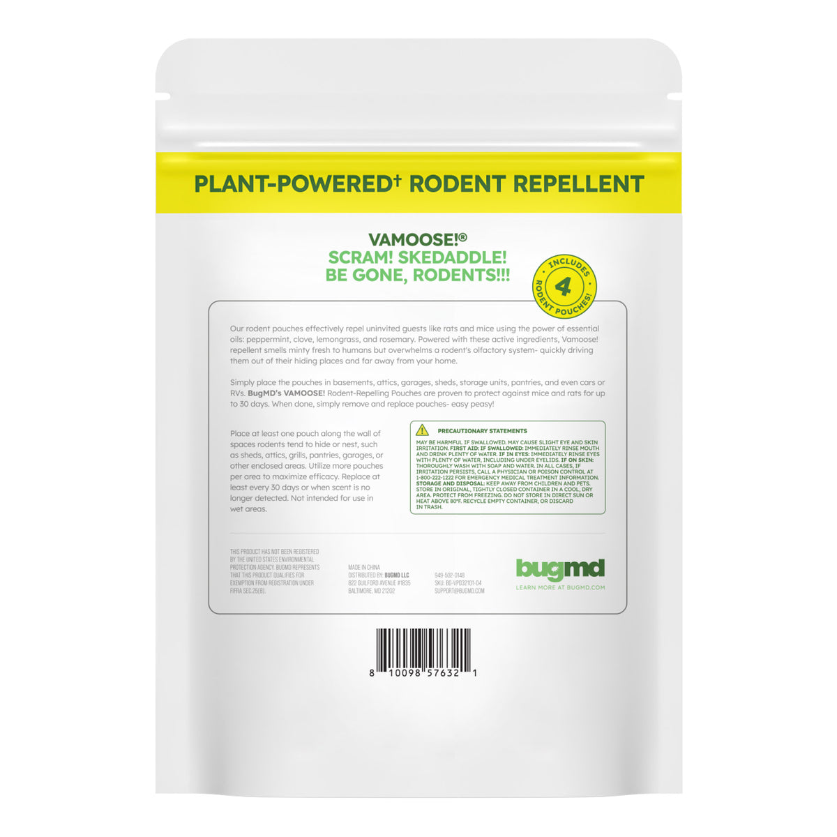 BugMD Vamoose Plus Rodent Repellent Pouches, 8-pack