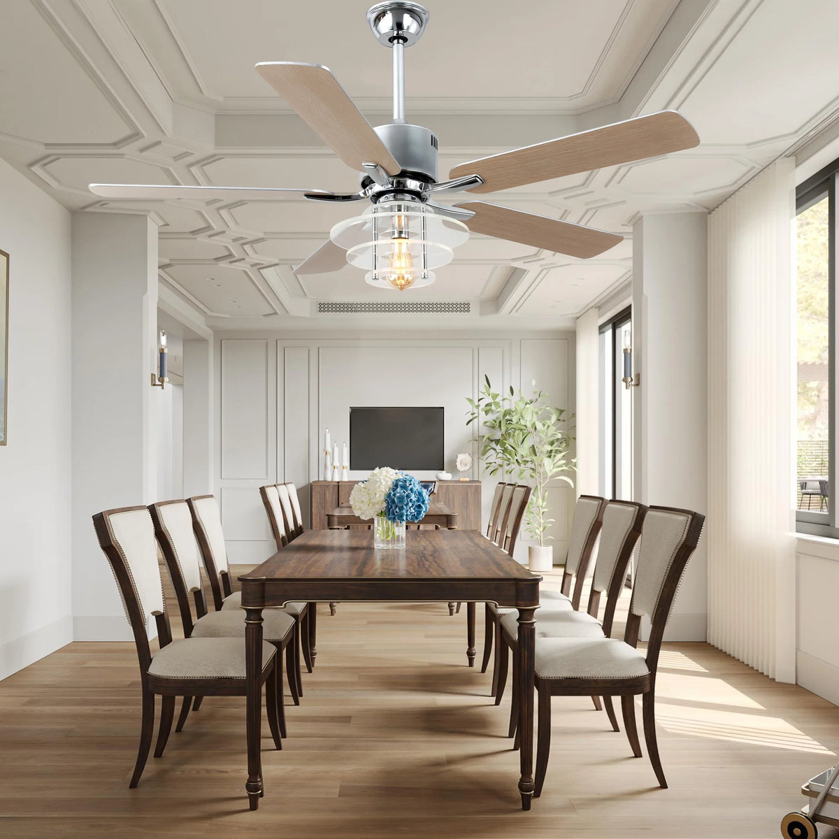 Bella Depot 52" Modern Black Ceiling Fan 6-Speed Reversible with Light and Remote Control