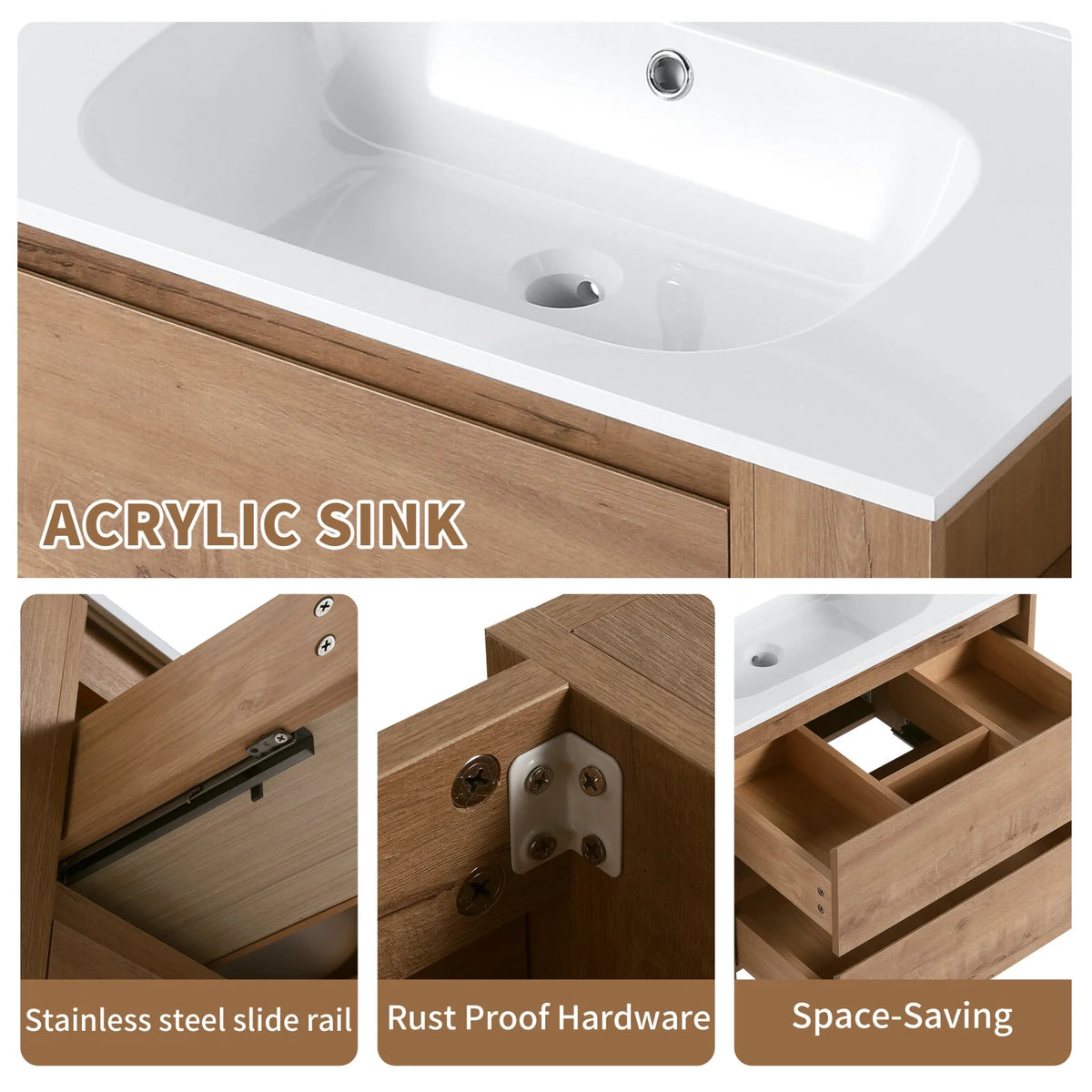 30" Bathroom Vanity with Sink Set, Wall Mounted Floating Bathroom Vanities with Adjustable Shelf and Storage Drawers Vanity and Sink Combo, Bathroom Storage Combo Cabinet for Small Space, White