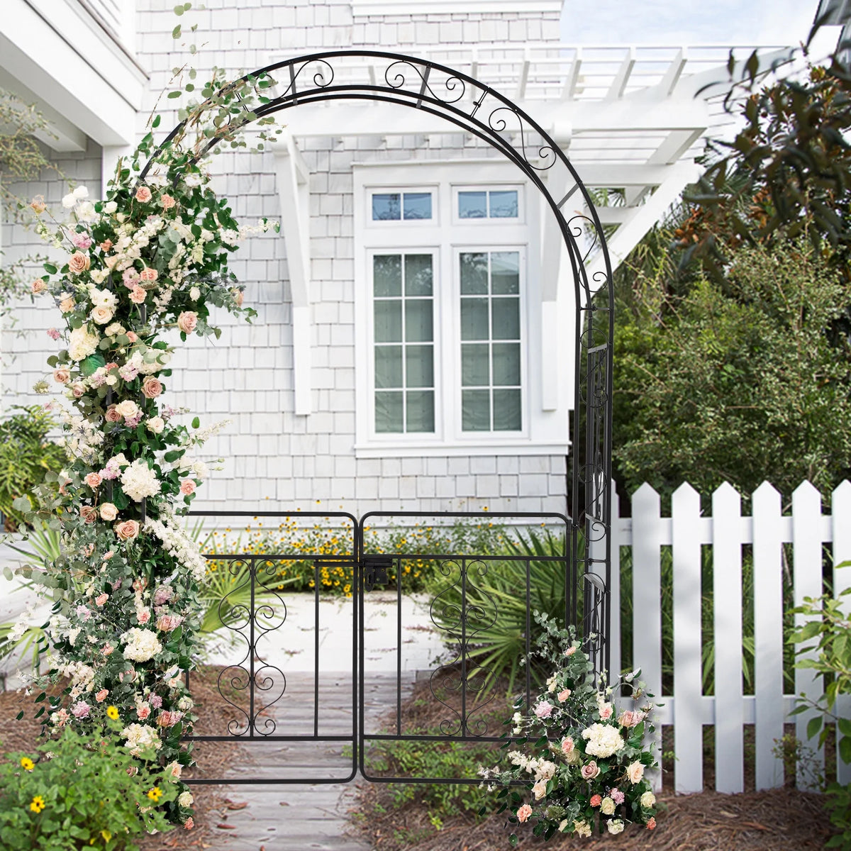 Ktaxon Metal Garden Arch 7Ft Garden Trellis Arch Arbor Outdoor Wedding