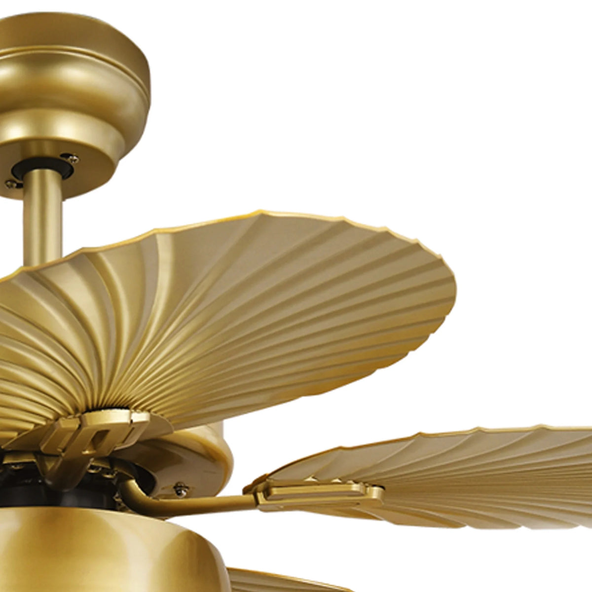 ModFusion 52" Gold Tropical Ceiling Fan with LED Light & Remote �C Palm Leaf Blades, Quiet Reversible DC Motor Indoor/Outdoor