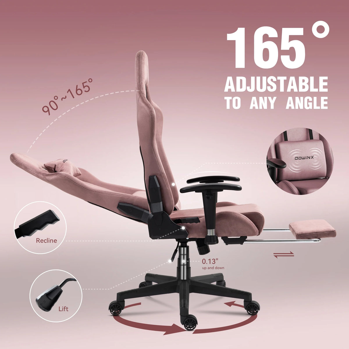 Dowinx Computer Gaming Chair with Pocket Spring Cushion and 4D Armrests for Office,Breathable Fabric High Back Ergonomic Task Chair with Footrest , Massage Lumbar Support Black