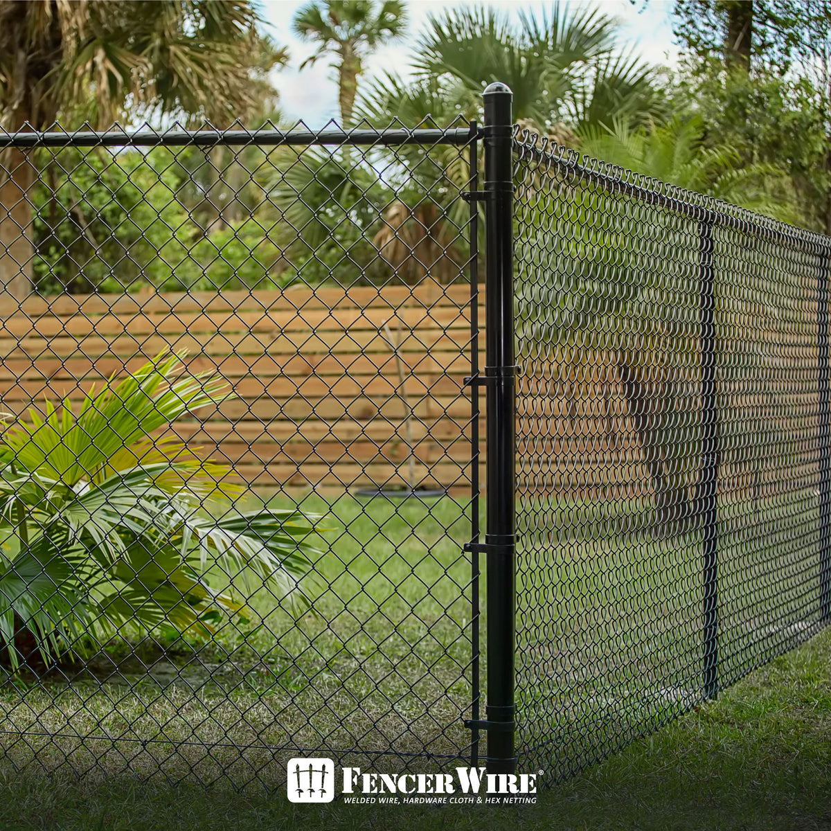 Fencer Wire 9 Gauge Black Vinyl Coated Galvanized Steel Chain Link Fence Fabric, Diamond Mesh Size 2-3/8 Inch, Galvanized&nbsp;Fencing Wire Roll for Garden and Animals Enclosure (6ft. x 50ft.)
