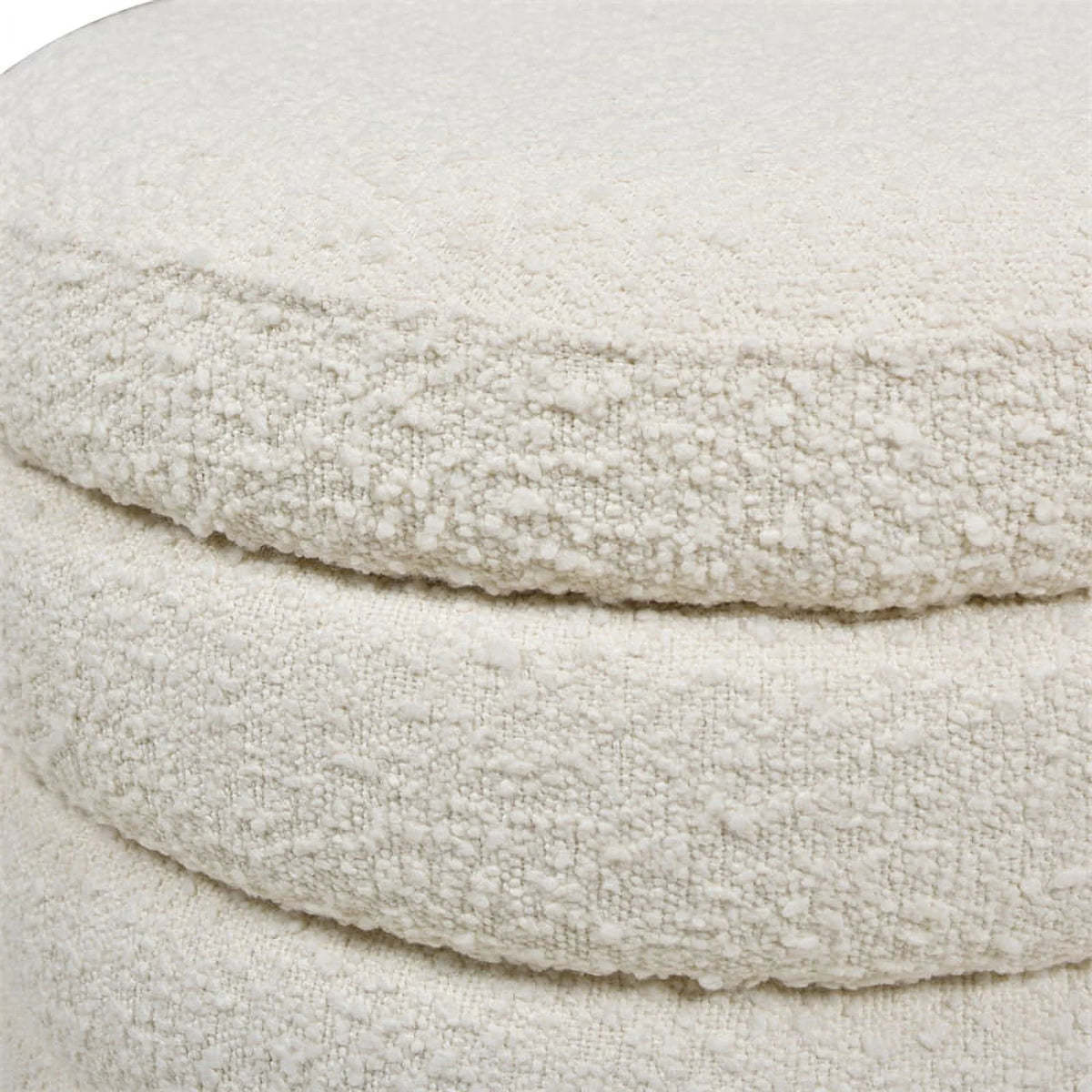 Fuji 22" Upholstered Boucle Round Storage Ottoman Ivory White