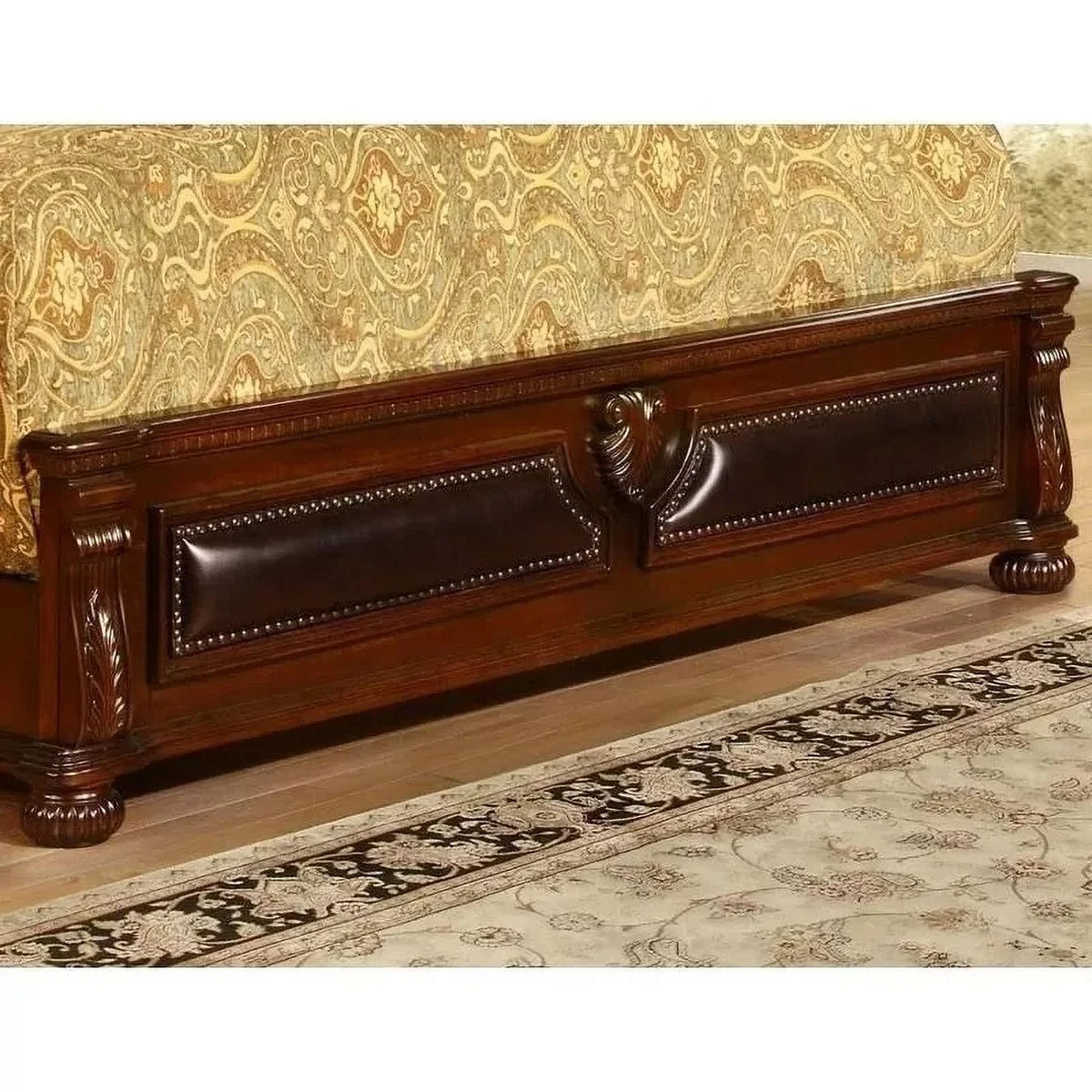 Traditional 4PC Eastern King Size Bedroom Set, Solid Wood Bed Frame Nightstand Dresser and Mirror, Cherry Finish