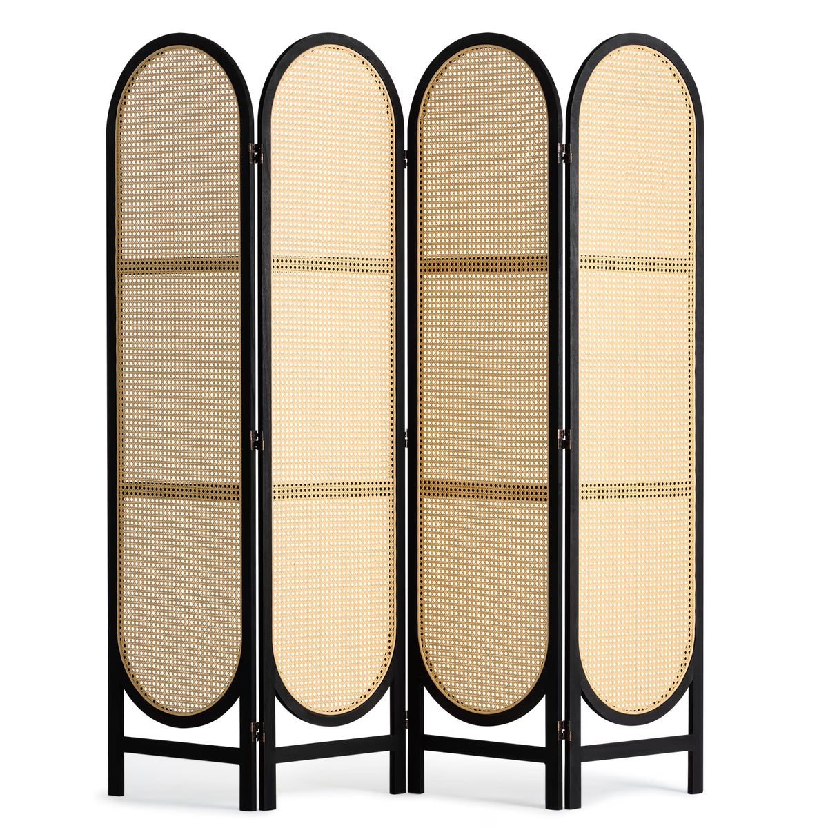 KFFKFF Quadruple Panel Space Separator, Artisan-Crafted Rattan Foldable Privacy Barriers with Connectors, Movable Space Partitions, Timber Independent Room Splitter for Sleeping Quarters, Cocoa