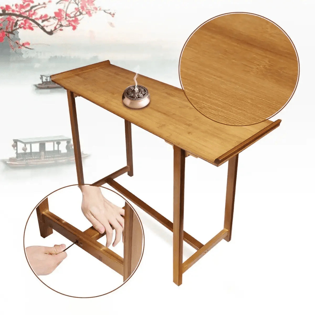 Magshion Bamboo Entryway Console Table Retangle Hallway Living Room Decorative Side Table Natural Wood Color