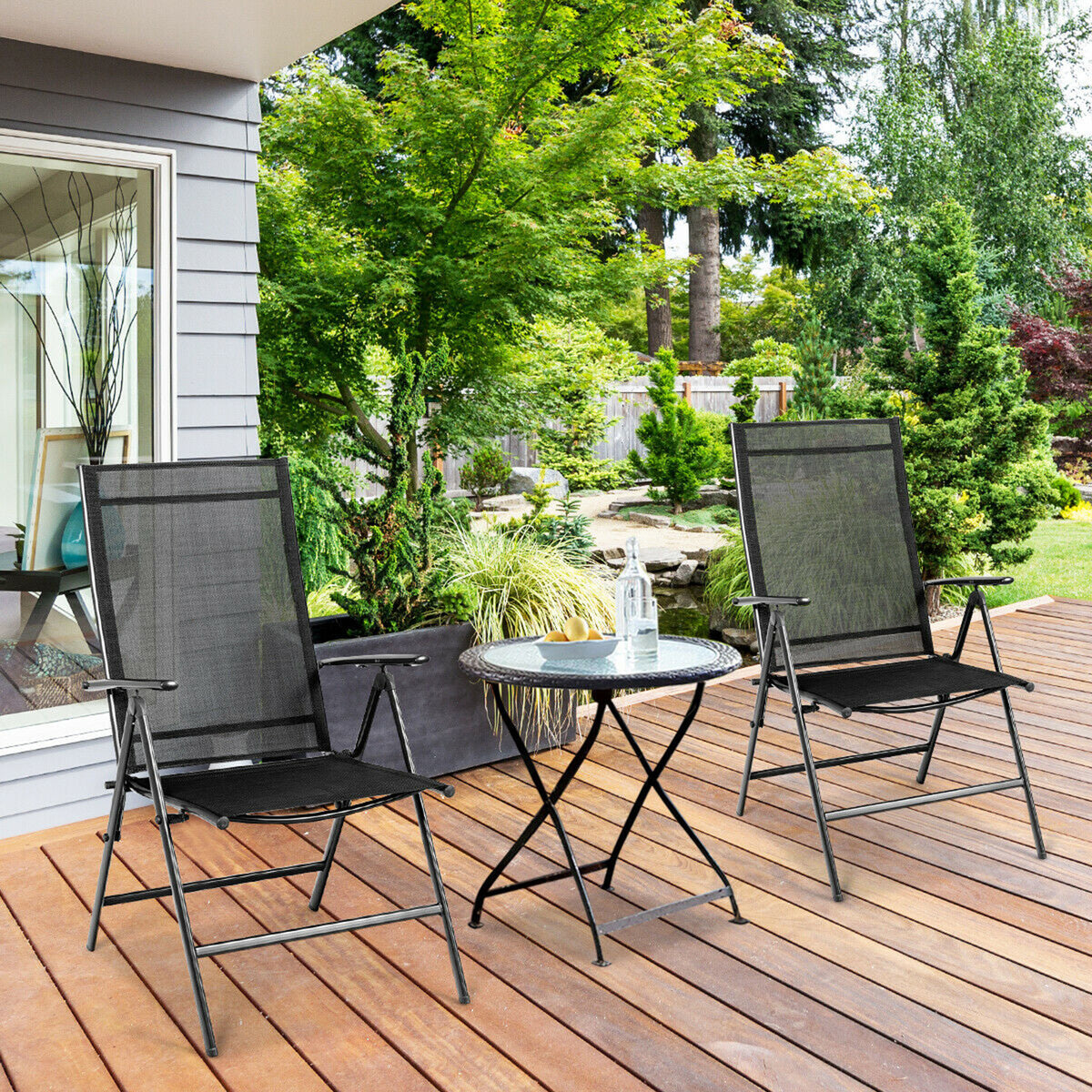 Gymax 4PCS Folding Chair Patio Garden Outdoor w/ Steel Frame Adjustable Backrest