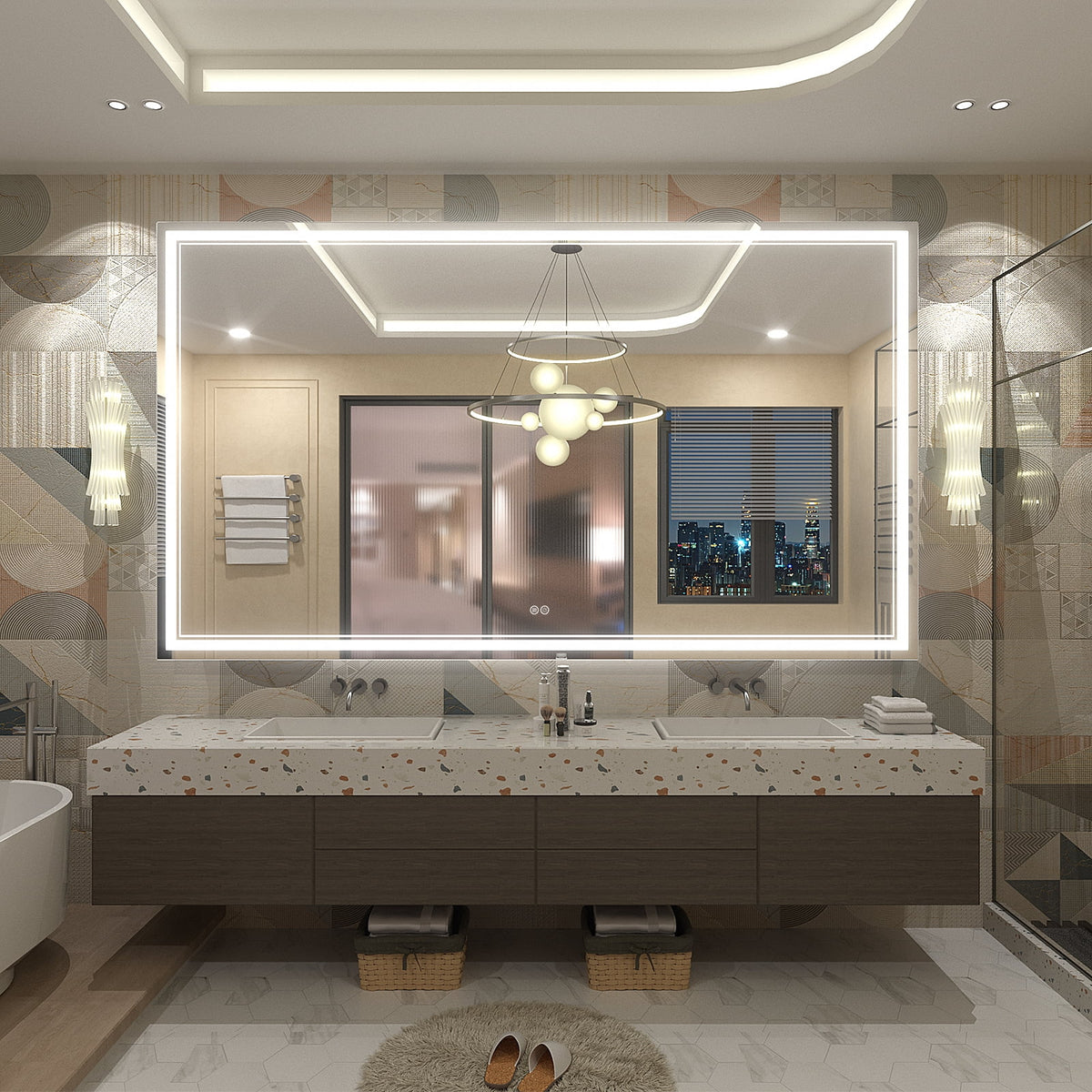Frameless Frontlit LED Anti-fog Bathroom Vanity Mirror 96x36 inch