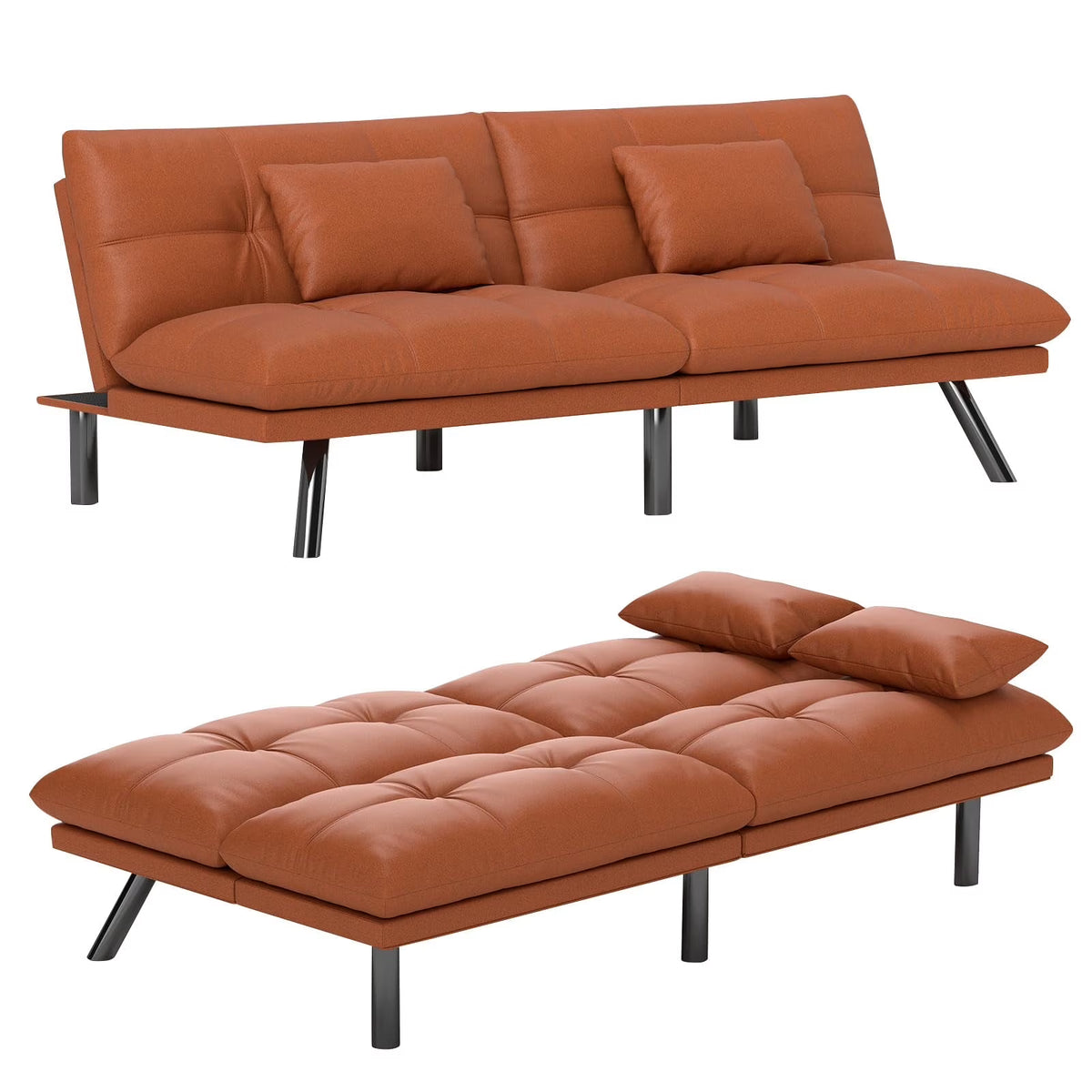 70���� Convertible Futon Sofa Bed Folding Bed Sleeper Couch for Living Room, Small Space or Office, Light Grey