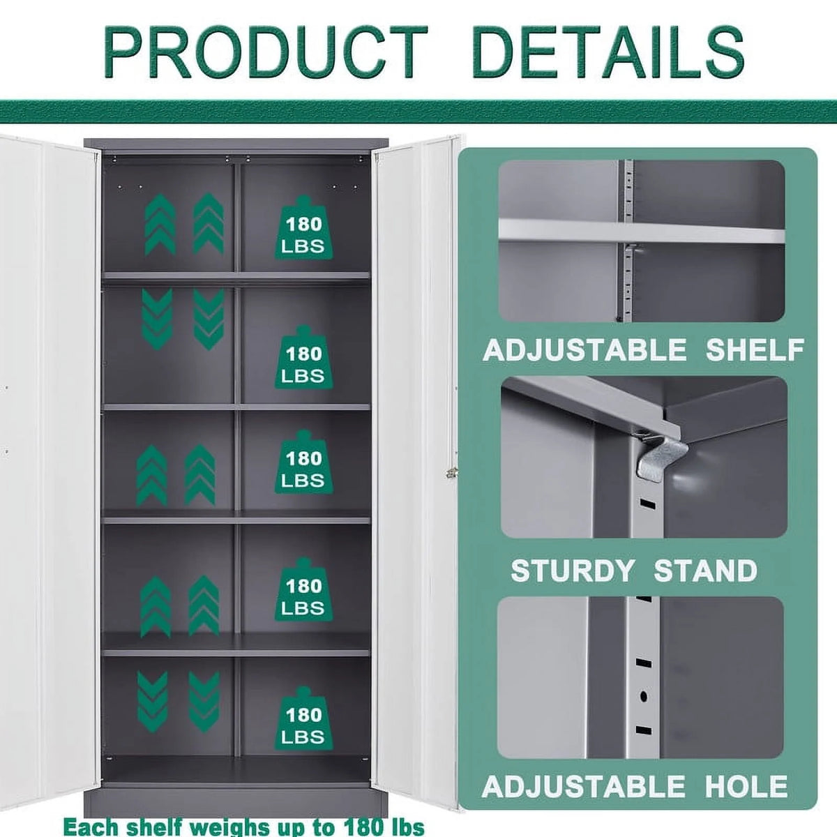 MIIIKO Metal Storage Cabinet 71" Locking Metal Storage Cabinet with 5 Adjustable Shelves, Black Metal Cabinet with 2 Doors and Lock for Office, Garage, Home