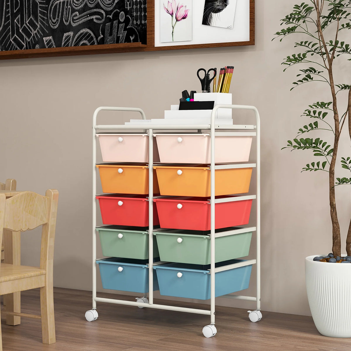 Gymax 10-Drawer Rolling Storage Cart Tools Scrapbook Paper Organizer on Wheels Black Gradient