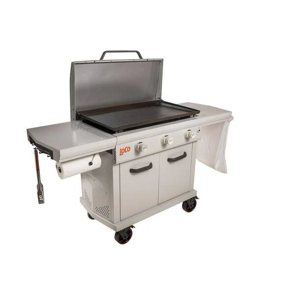 36 in. 3-Burner Propane Flat Top Grill / Griddle in Chalk Finish with Enclosed Cart and Hood