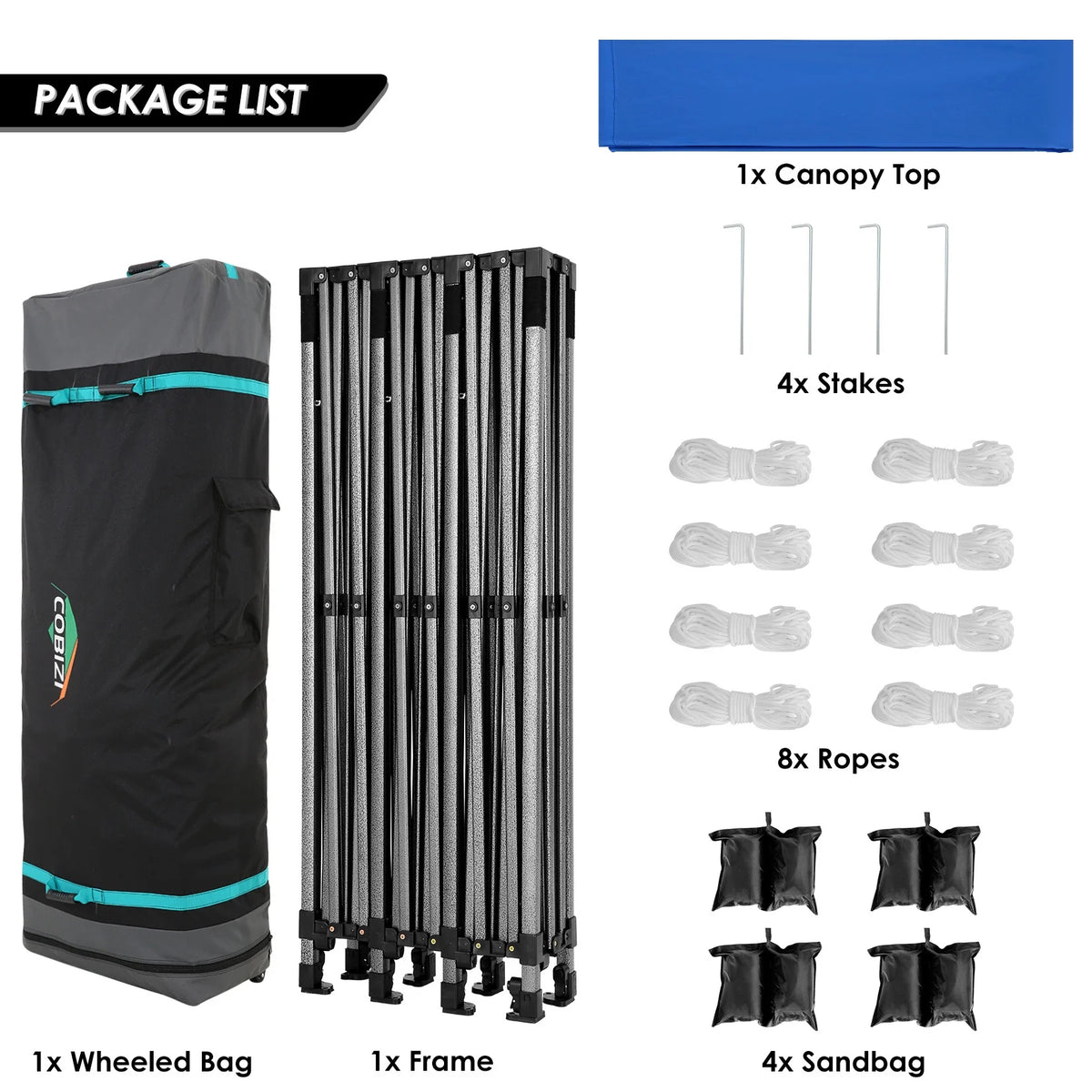 COBIZI 10x10 Heavy Duty Pop-up Canopy Tent for Outside, UPF 50+ Waterproof and Instant Outdoor Shelter, Outdoor Canopy for Beach,Party,Camping with Rope,Stake and Carrying Bag,White(Frame Thickened)