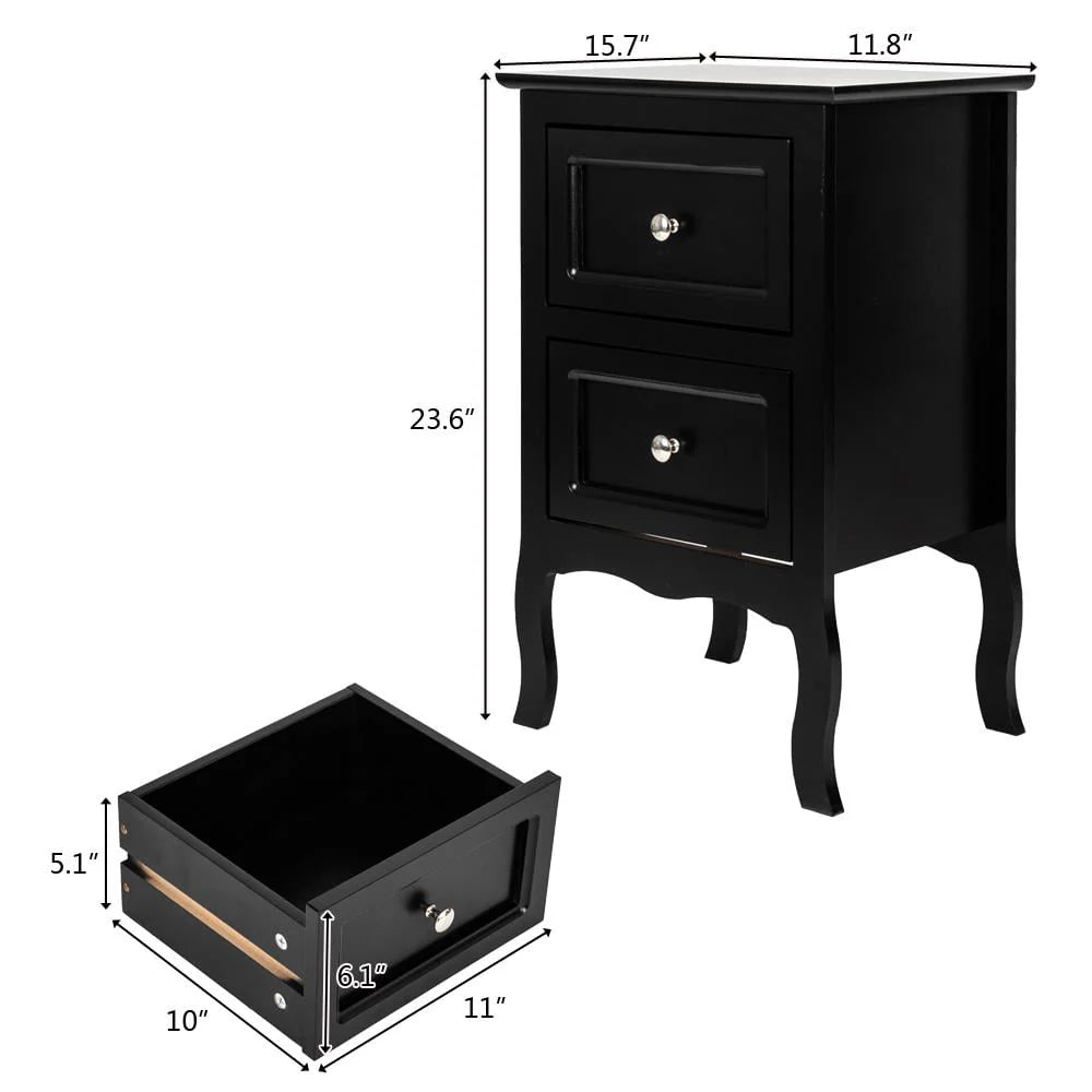 Ktaxon Nightstand,End Side Table Wooden Nightstand Bedroom Storage Cabinet with 2-Drawer,Country style Furniture