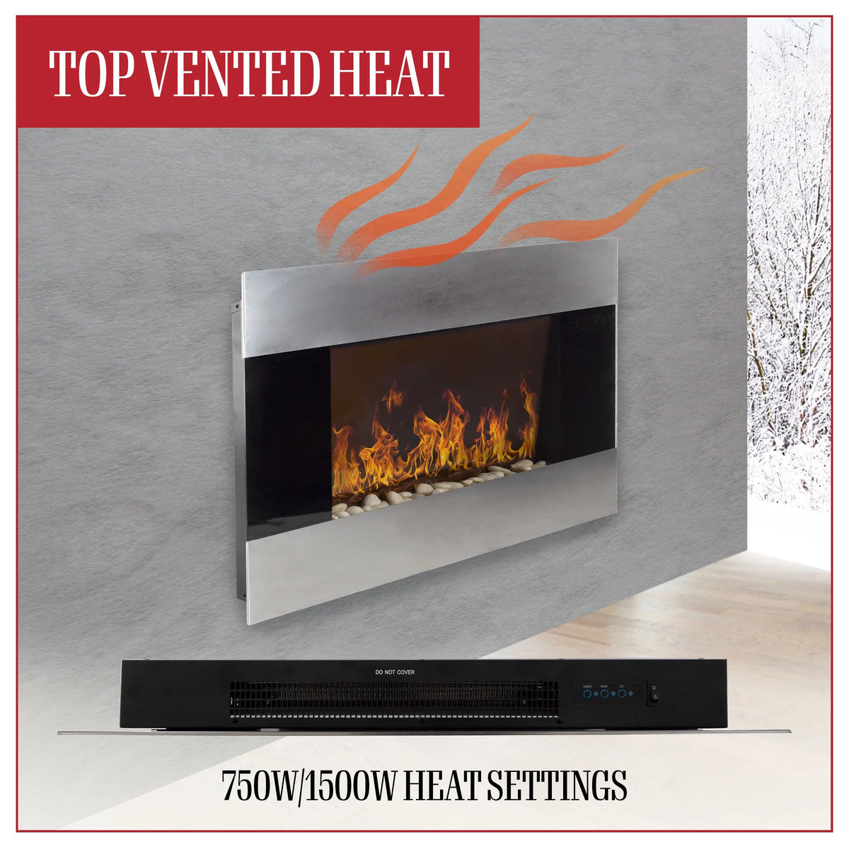 Northwest 36-inch Wall-Mount Electric Fireplace Heater with Orange Flame and Remote