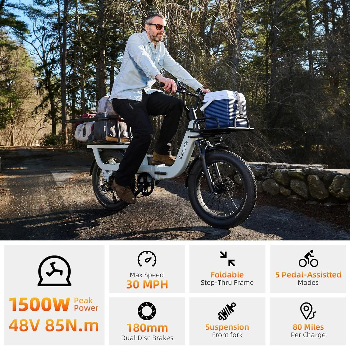 Electric Bike for Adults with 1500W Peak Motor,80Miles Max Range,7 Speed Gear,750WH Detachable Battery,Folding Ebike with 20'' Fat Tire��Full Suspension UL Certificated Bicycle