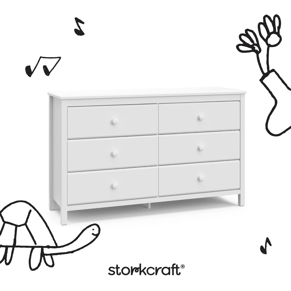 Storkcraft Alpine 6 Drawer Nursery Double Dresser, White