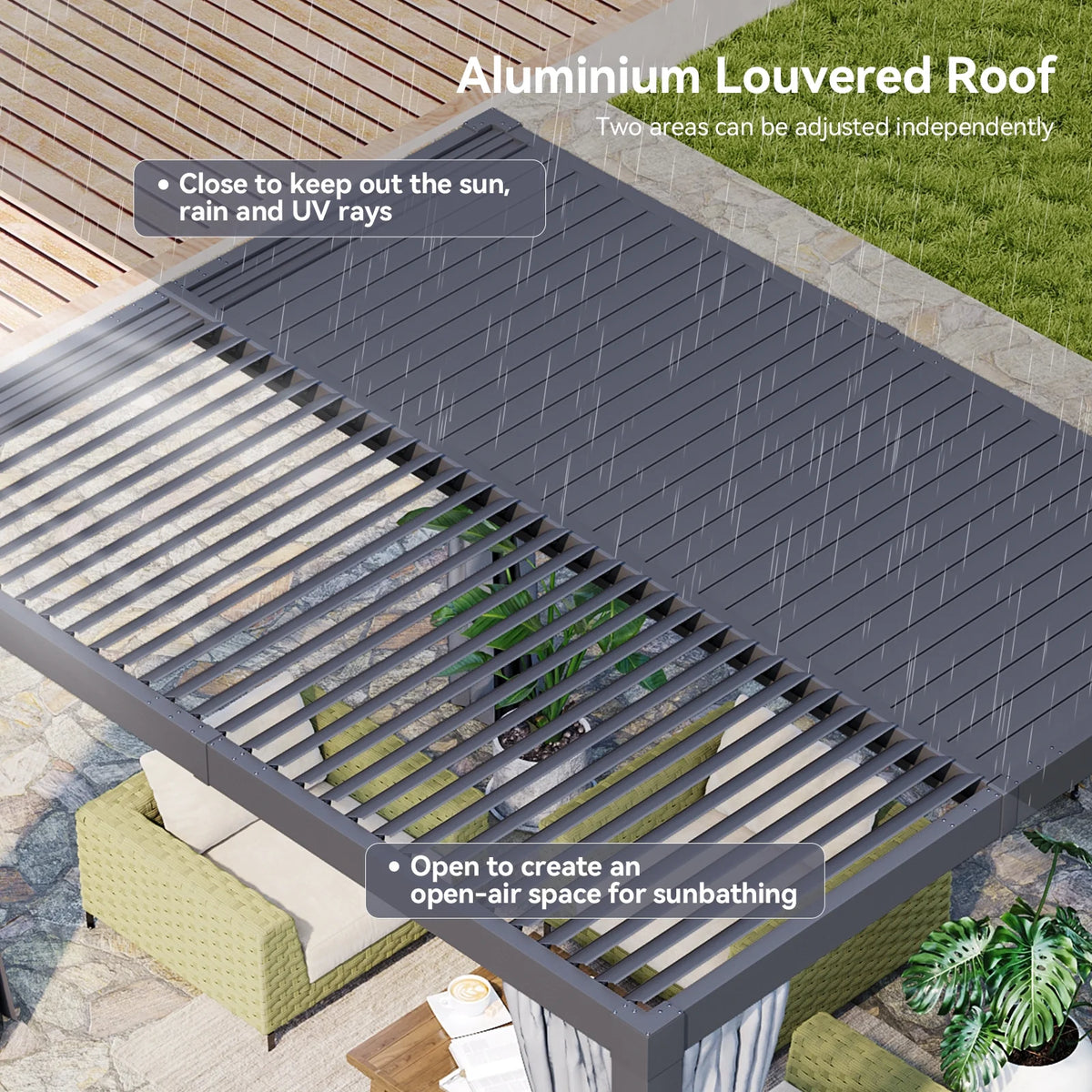 Aoxun 20' x 12' Louvered Pergola, Outdoor Aluminum Pergola with Adjustable Top for Decks, Gardens and Backyards, Gray