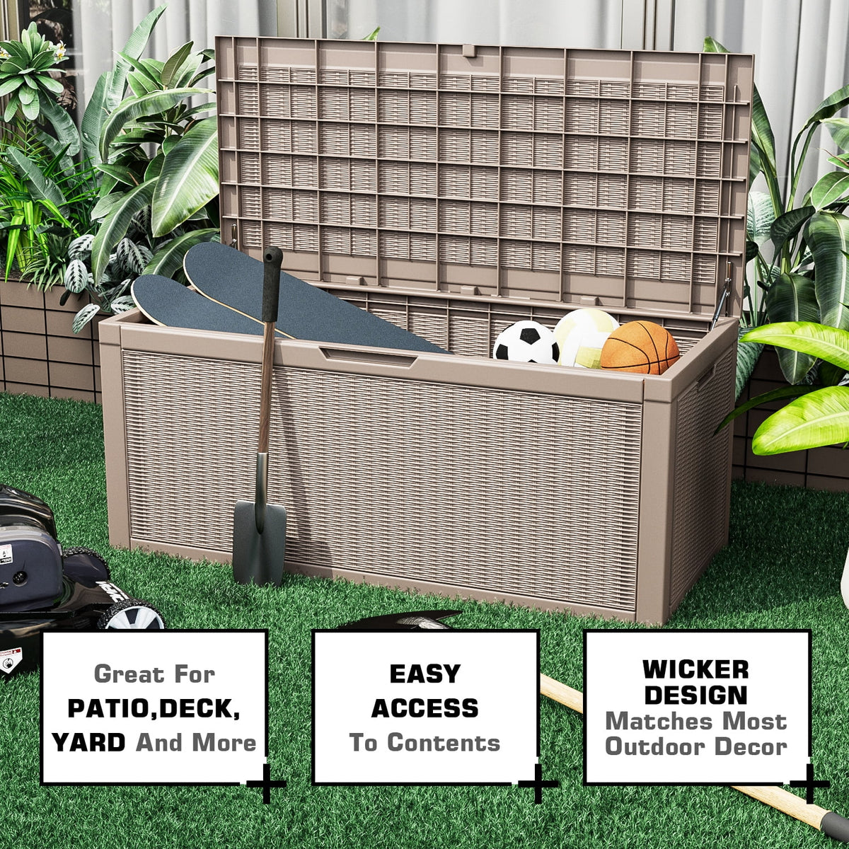 Vineego 100 Gallon All-Weather Resin Deck Box,Indoor Outdoor Lockable Storage Container, Black