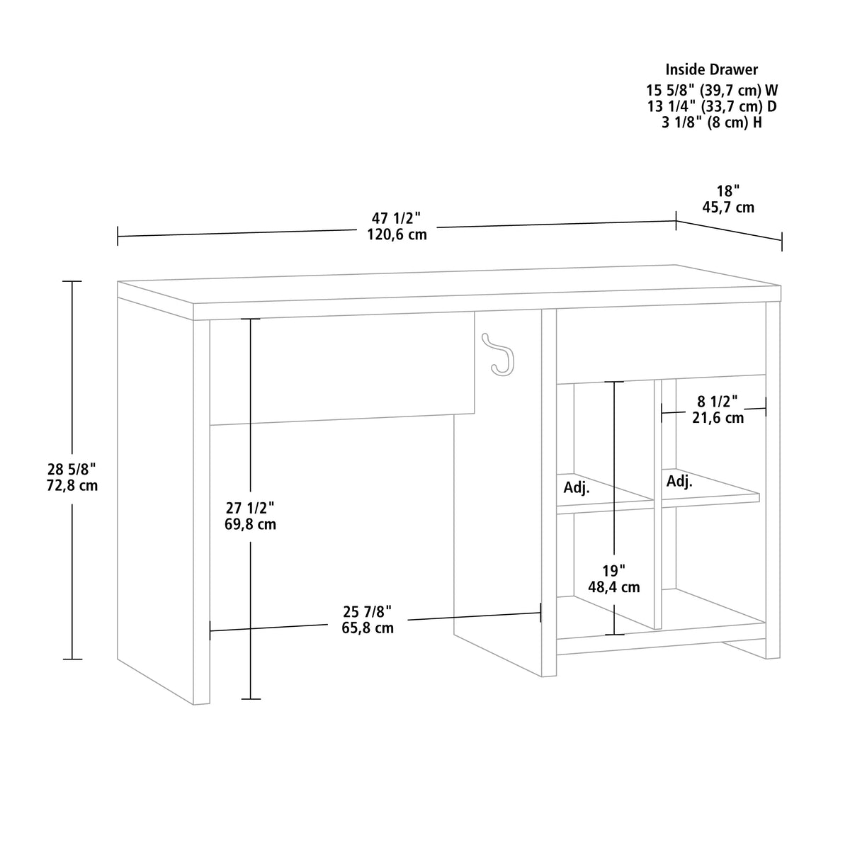 Mainstays Westley Adjustable Shelf Desk with Gaming Headphone Hook and Cable Management, Warm Walnut Finish