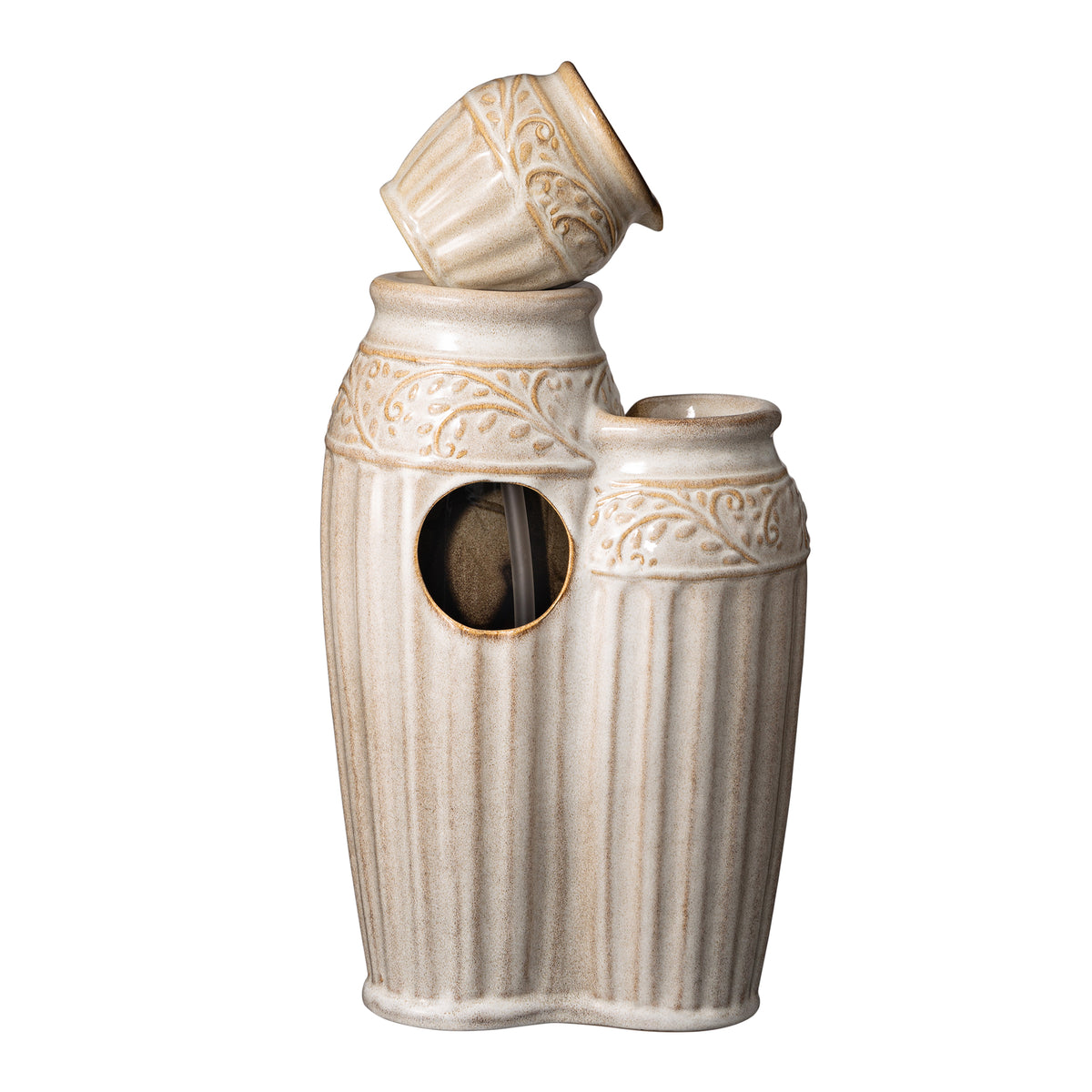 Glitzhome 27.25" 4 Tier Embossed Pattern Ceramic Pots Electrical Water Fountain with LED Light