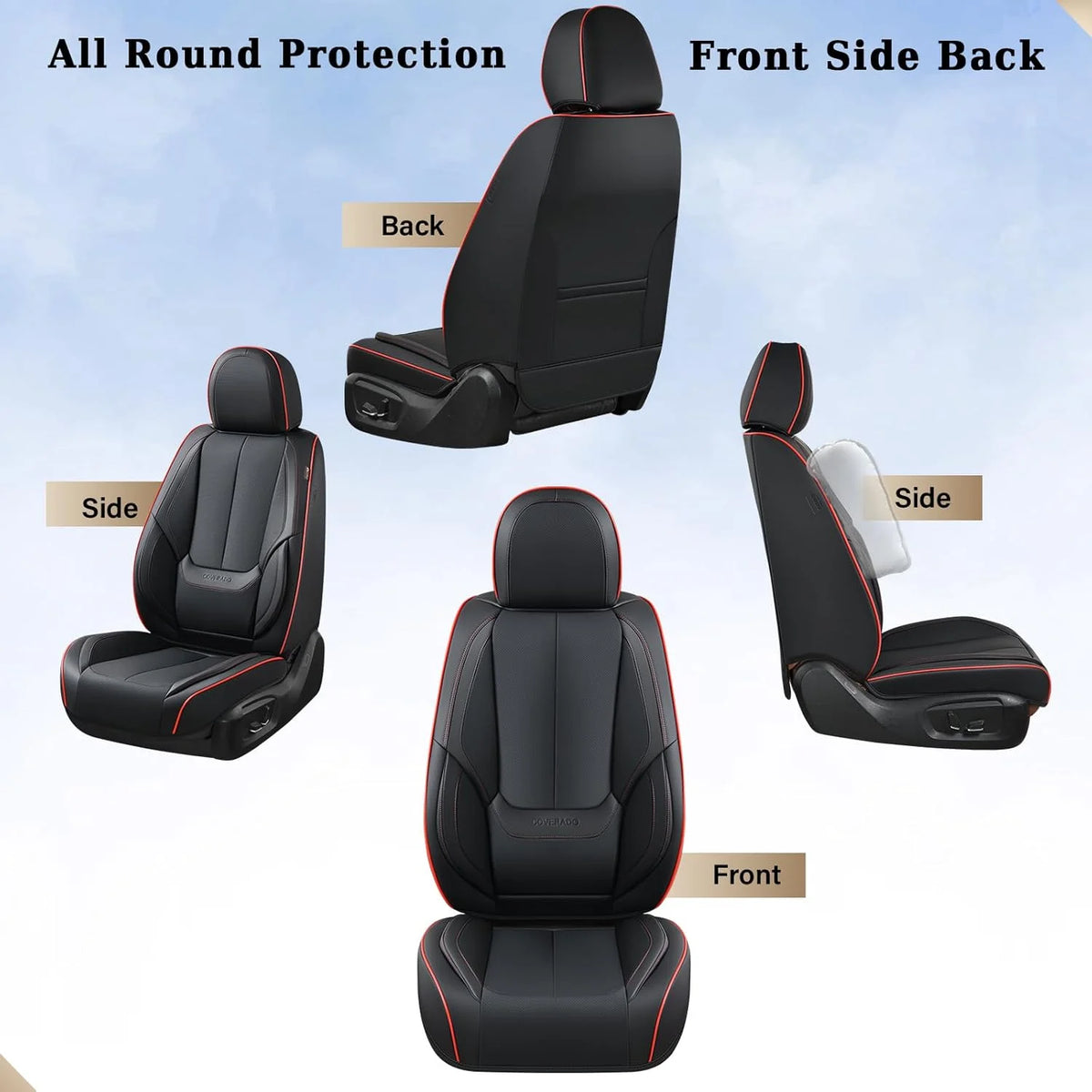 Coverado Black Front Car Seat Covers, Stylish Waterproof Premium Leather Automotive Seat Protectors, Airbag Compatible Auto Interior Accessories Universal Fit for Most Cars SUV Pick-up Trucks