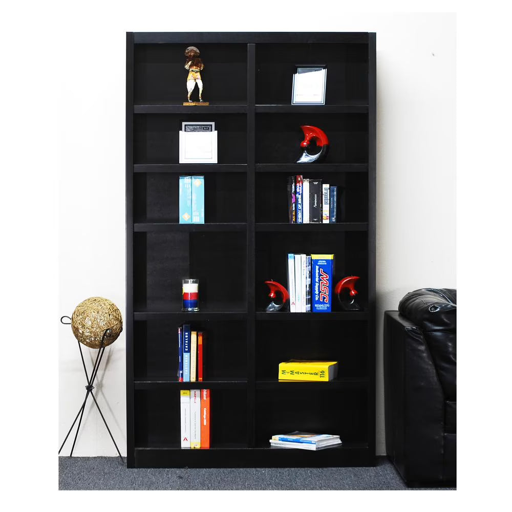 Concepts in Wood 12 Shelf Double Wide Wood Bookcase, 84 inch Tall - Oak Finish