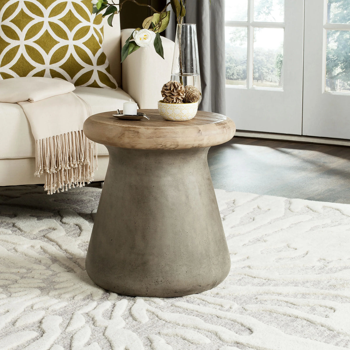 Safavieh Button 18.1" Modern Concrete Indoor/Outdoor Accent Table in Dark Gray