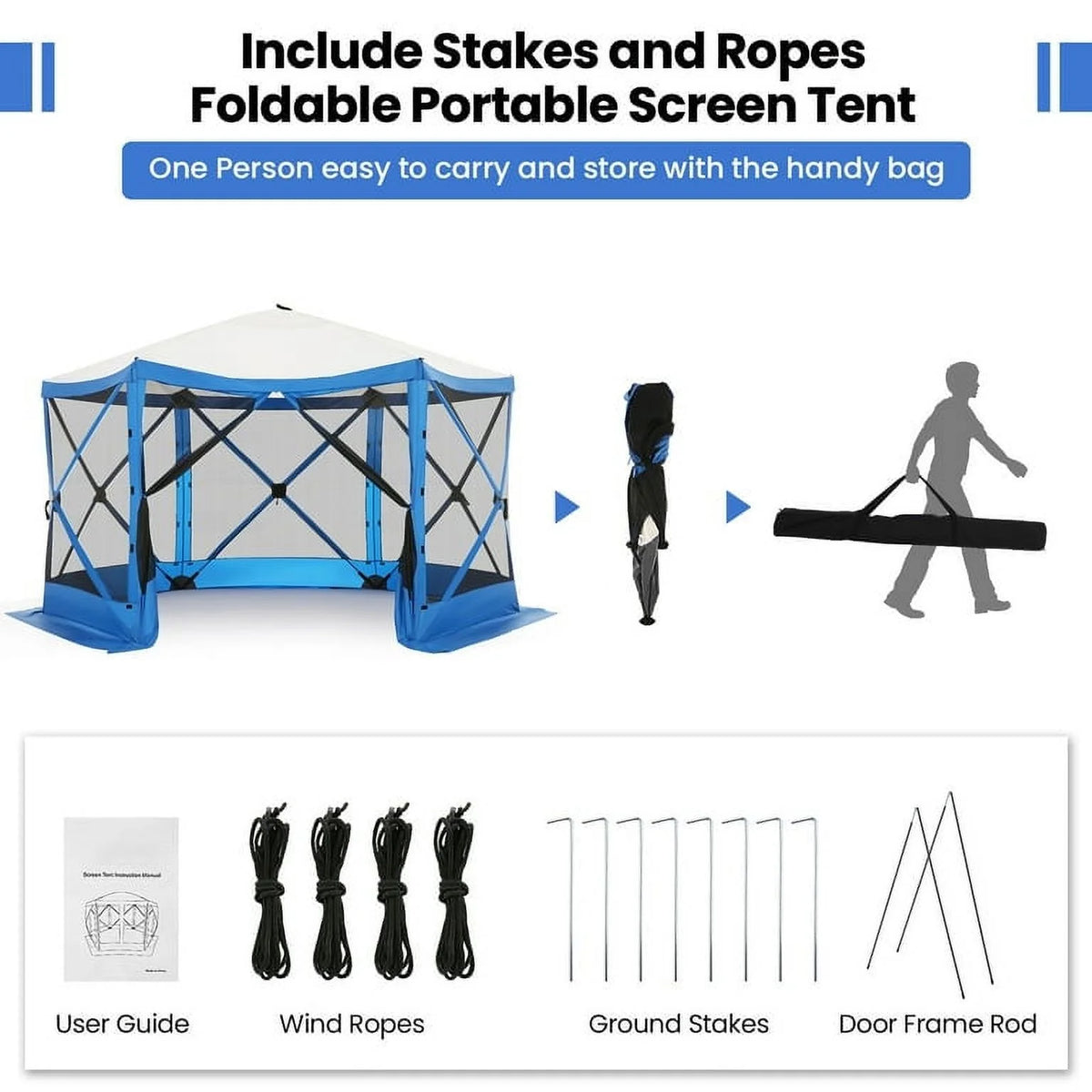 SANOPY 12'x12' Gazebo Outdoor Pop up Gazebo Screen Tent with 6 Sides Mosquito Netting Camping Gazebo Instant Shelter Glamping Tent with Carry bag, Ground Spike, Gray