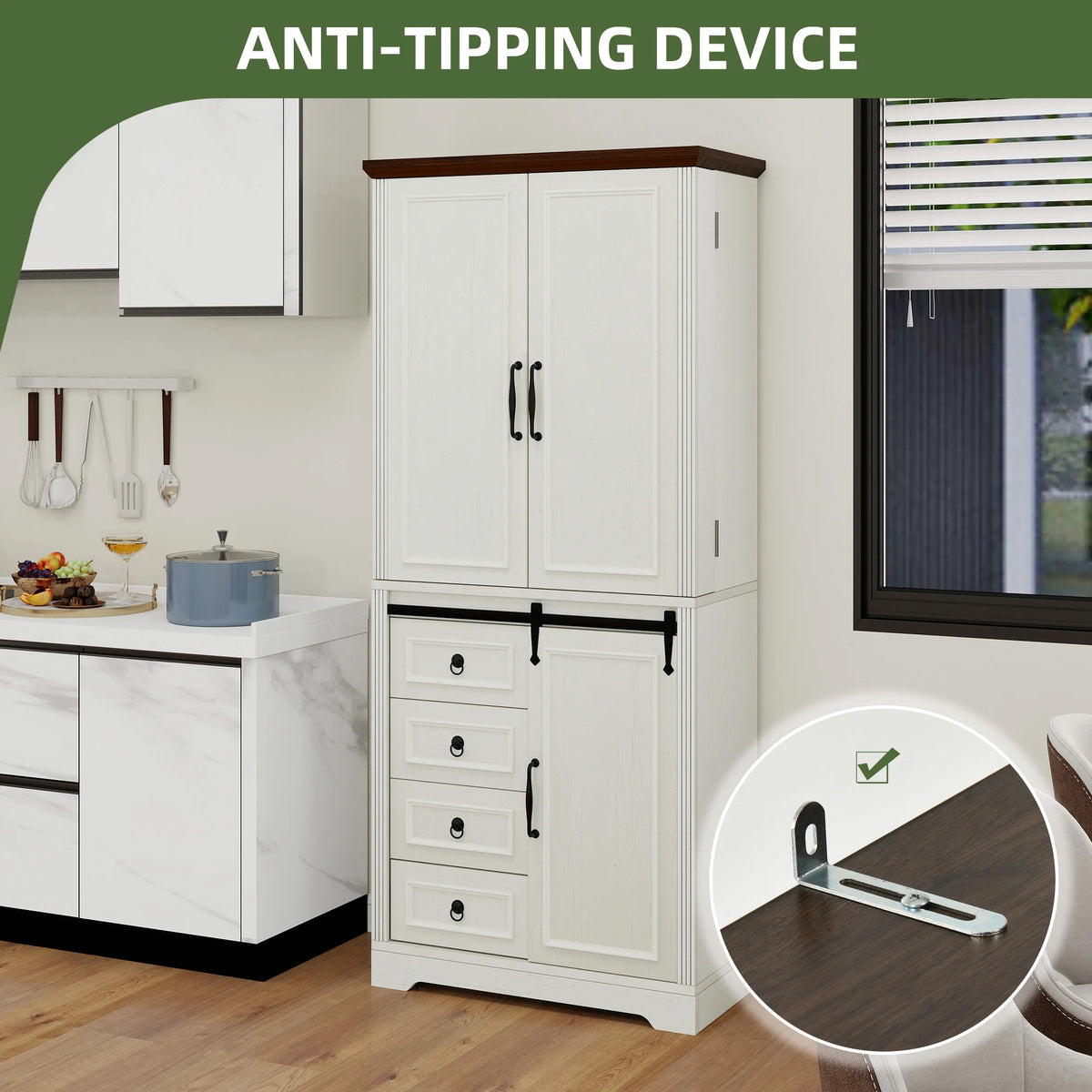 Uforic Pantry Storage Cabinet with Doors & Drawers, Kitchen Cabinet with Shelves, White