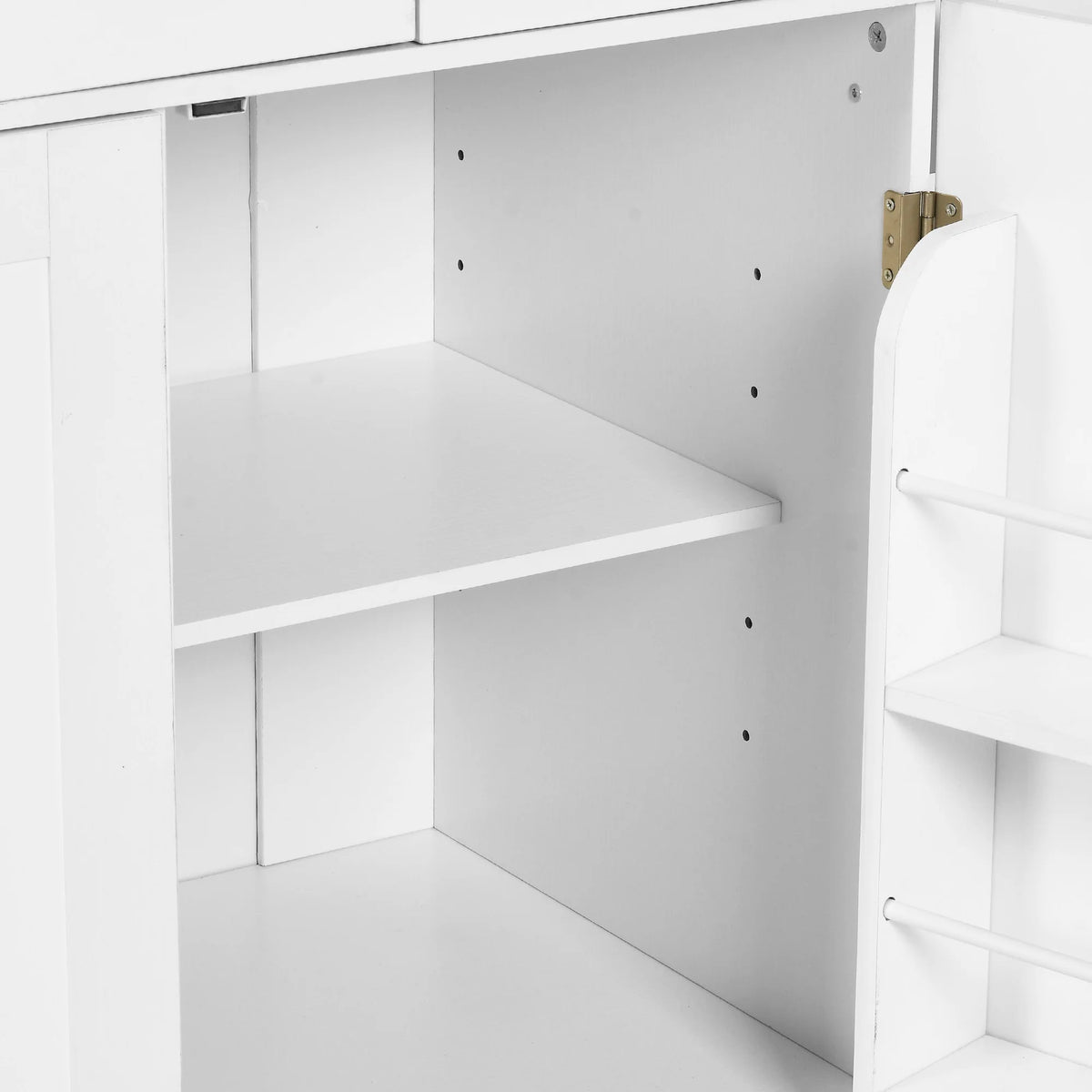 Craftian Kitchen Island with Drop Leaf & Power Outlets, Kitchen Cart with Trash Storage, White