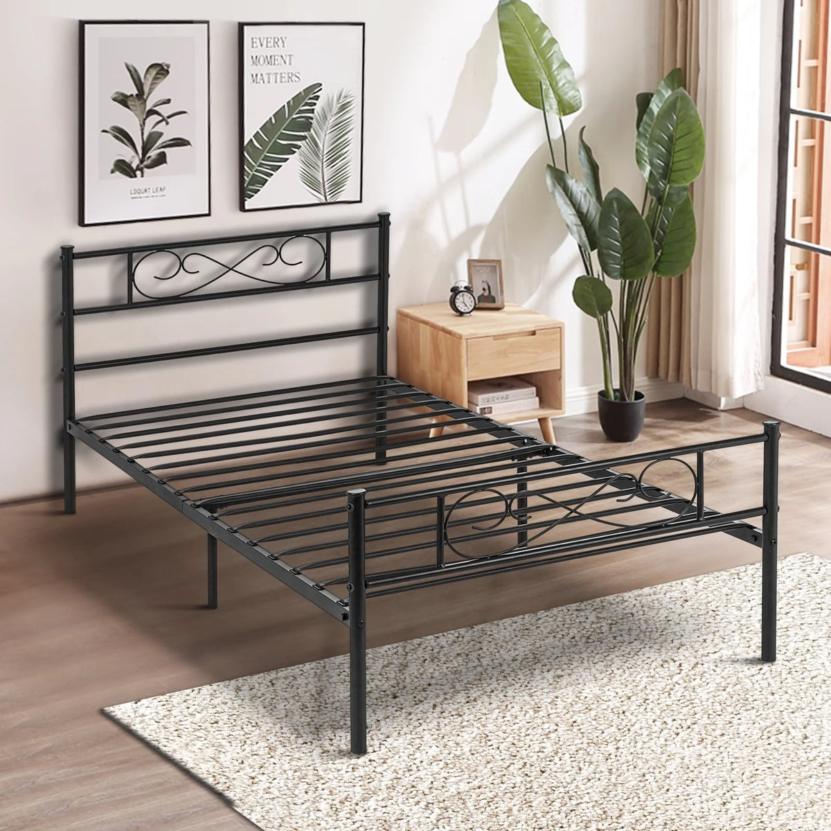 Lusimo Twin Bed Frame with Headboard Black 12 inch Metal Platform Bed Frame No Box Spring Needed Twin Size Easy Assembly