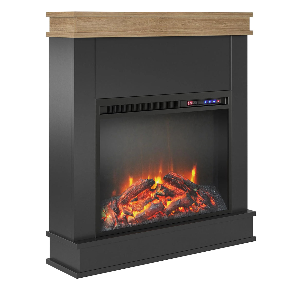 Mateo Electric Fireplace with Mantel and Touchscreen Display, Ivory Oak with Rustic Mantel