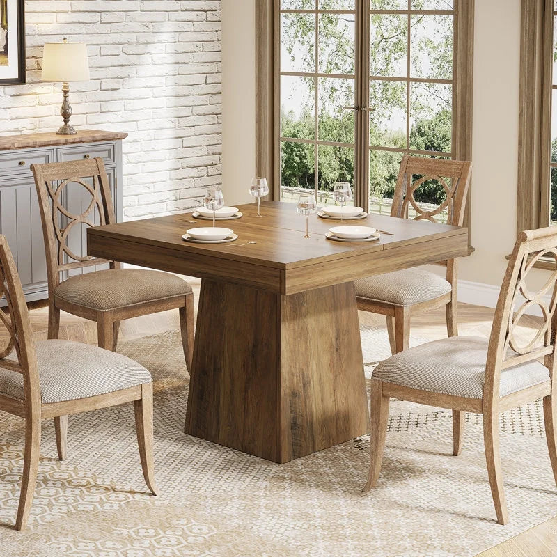 Tribesigns Square Dining Table for 4, 31.5-Inch Kitchen Table Small Dinner Table with Sturdy Pedestal Base, Farmhouse Dining Room Table for Home Dining Room, Living Room, Kitchen, Dark Gray