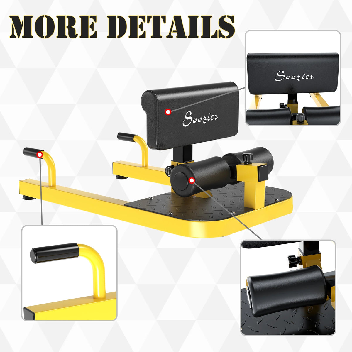 Soozier 3 in 1 Padded Leg Exerciser Push Up Sit Up Squat Machine Home Gym Fitness Equipment Yellow