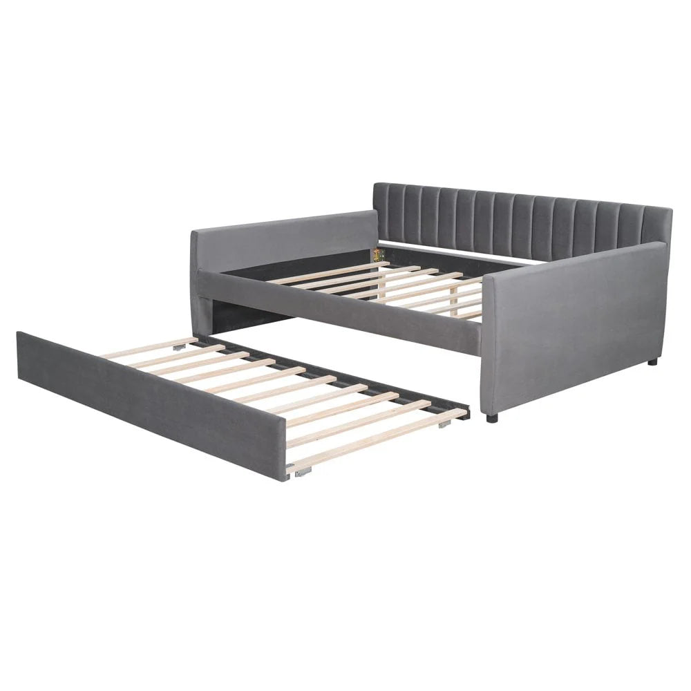 GZXS Full Size Upholstered Daybed with Trundle Bed for Living Room, Gray