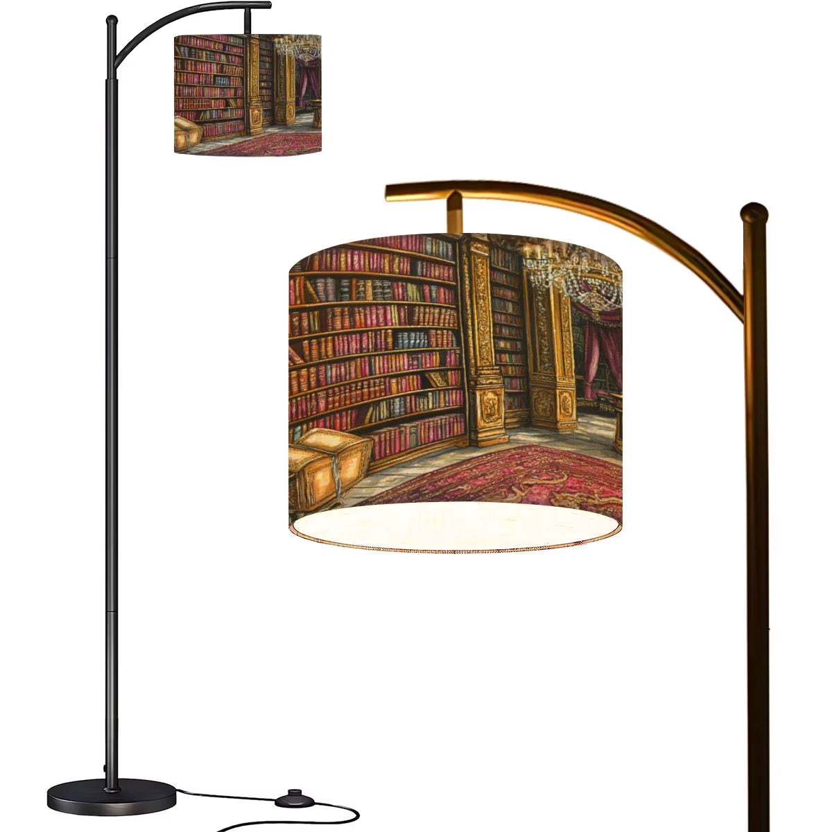 Arc Floor Lamps Surreal Bookshelf Dreamlike Sky Art Print Modern LED Adjustable Lampshade Standing Light for Living Room Reading Bedroom Office