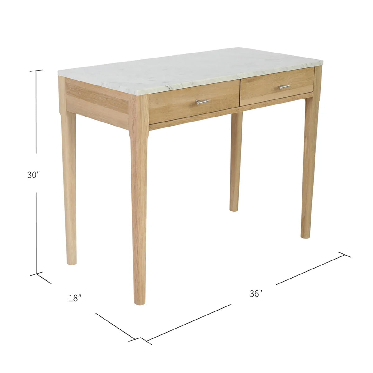 Meno 36" Rectangular Italian Carrara White Marble Console Table with Oak Leg