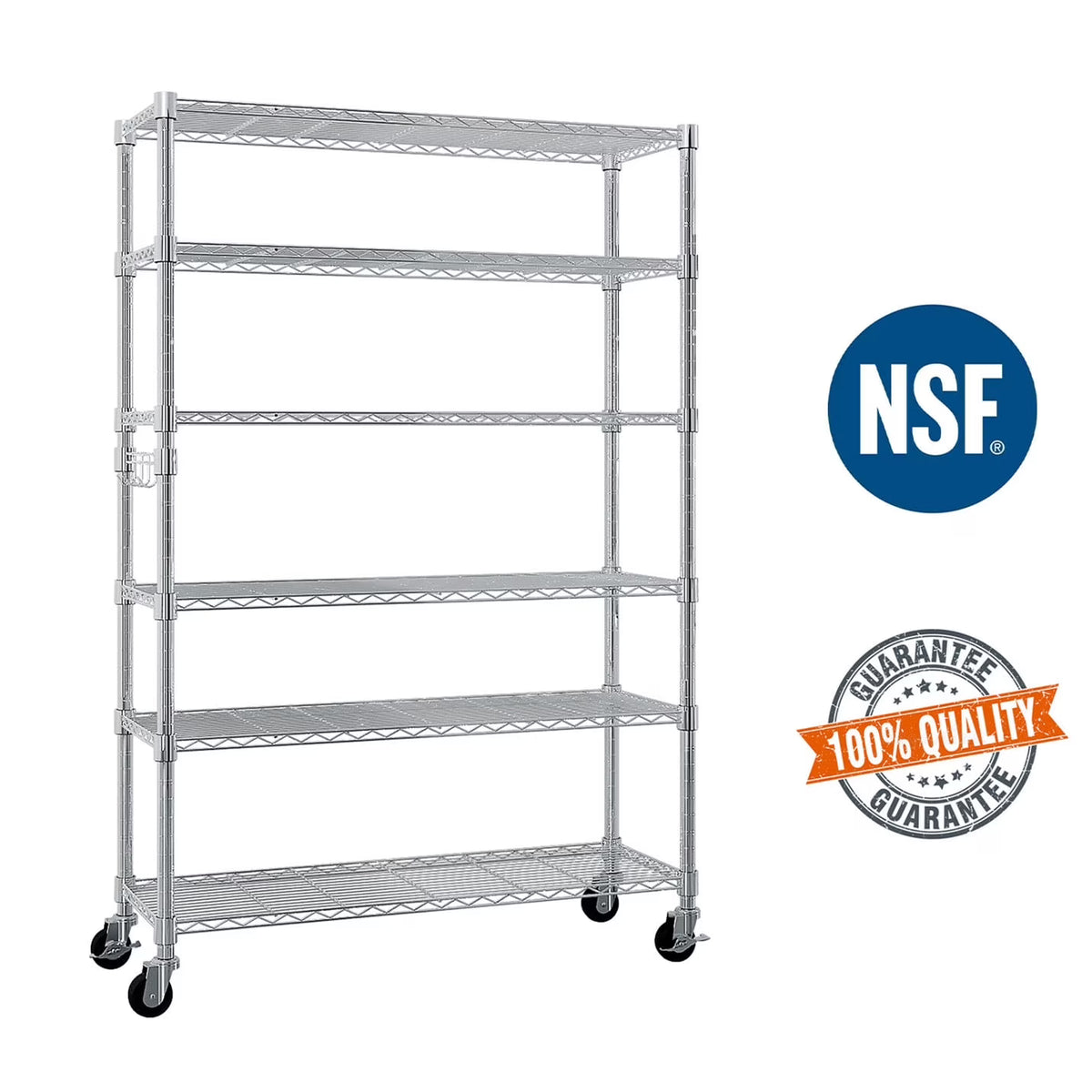 Ktaxon 6 Tier Wire Shelving with Wheels, 46"D x 18"W x 82"H Multifunctional Storage Rack Metal Garage Shelves Organizer, Capacity for 900lbs, Silver
