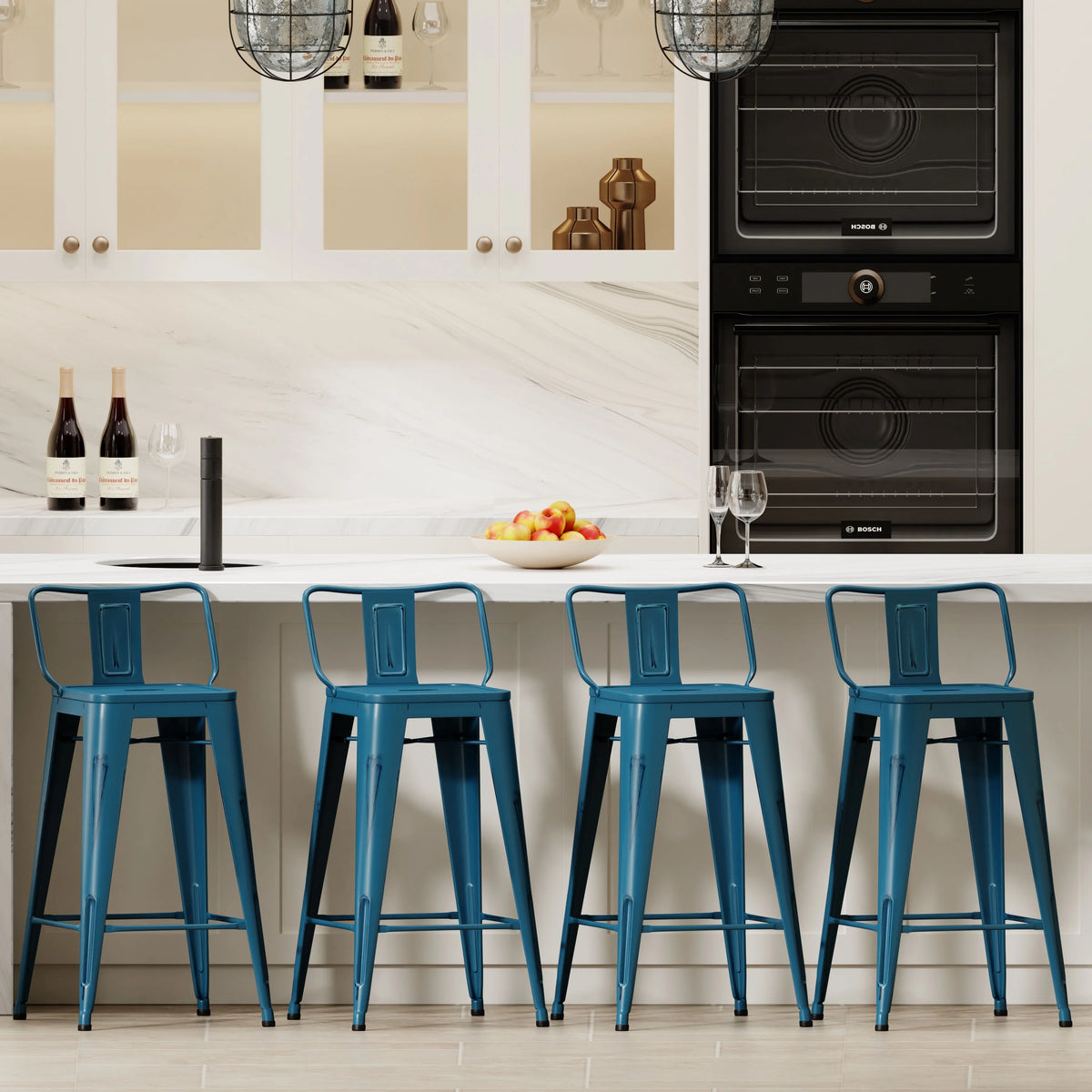 Andeworld 30" Low Back Distressed White Bar Stools Metal Barstools Counter Height Stools [Set of 4]