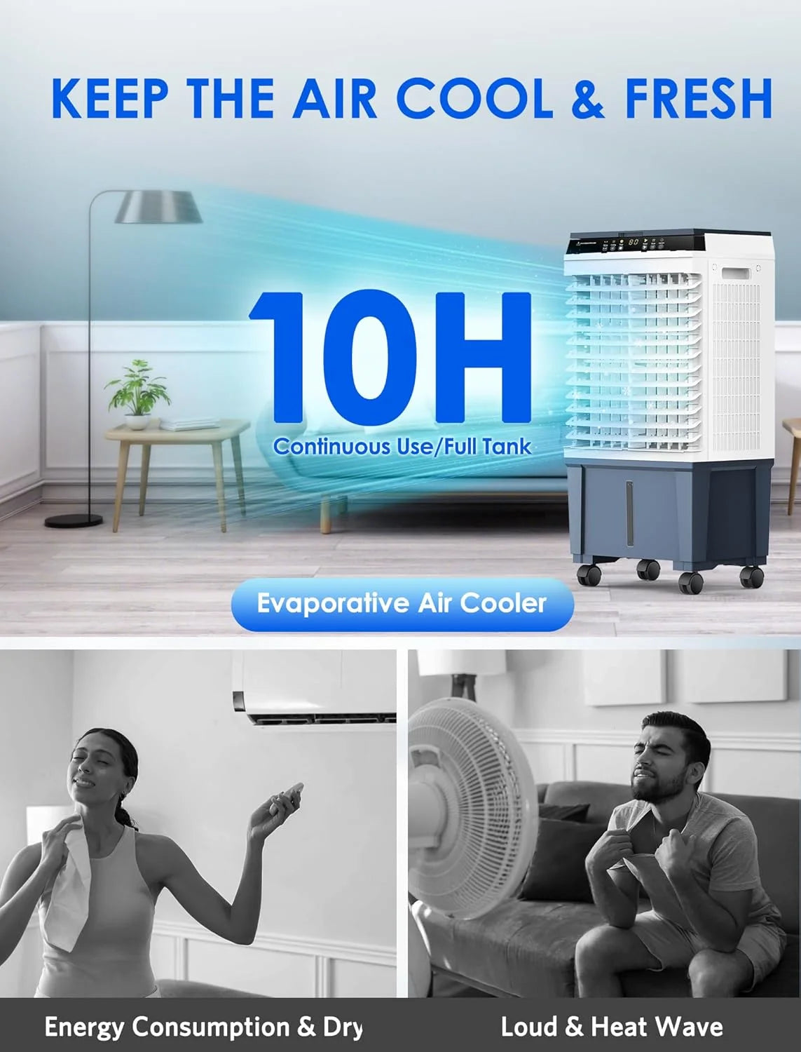 Air Choice Evaporative Air Cooler, 1800CFM Swamp Cooler with 12H Timer, Remote Control, 110�� Oscillation & 5.3 Gal Water Tank, 4 Ice Packs, 3 Speeds, 3-in-1 Evaporative Cooler for Outdoor Indoor Use