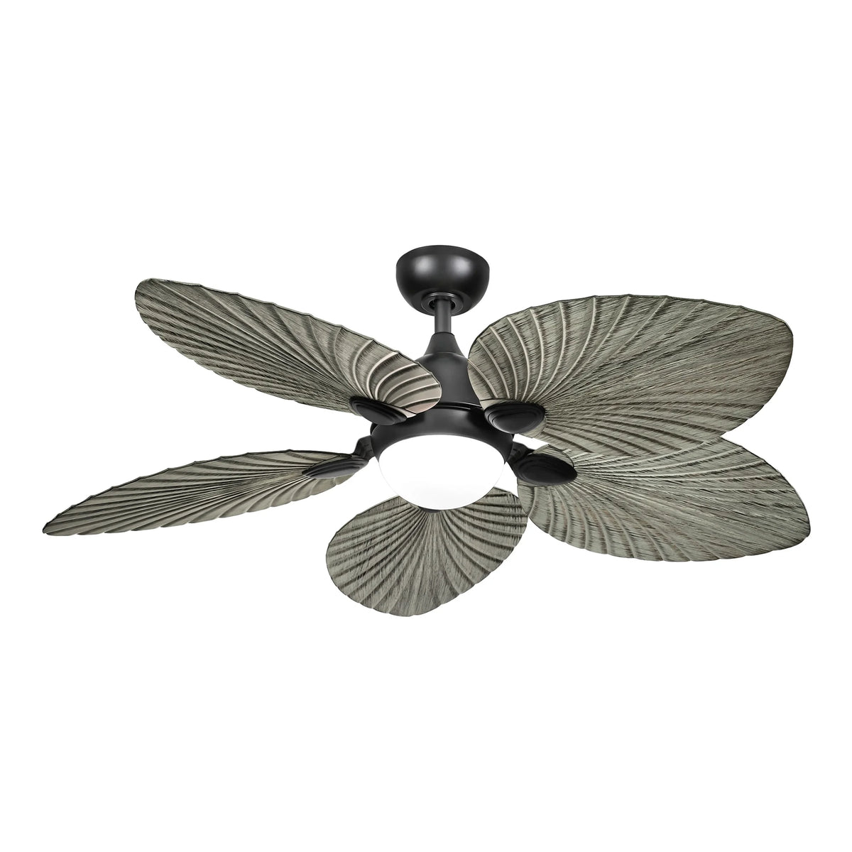 ModFusion 52" Gray Black Coastal Ceiling Fan with Palm Leaf Blades, LED Light & Remote �C Quiet Reversible DC Motor Indoor/Outdoor