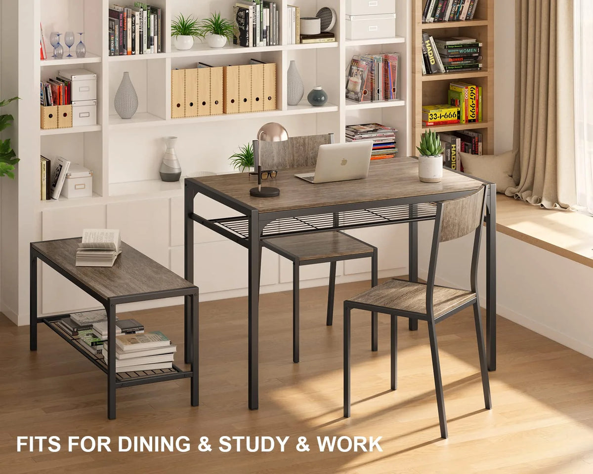 Lofka Dining Table Set for 4, Kitchen Table and Chairs Set with Bench for Small Space,  Breakfast Nook, Black