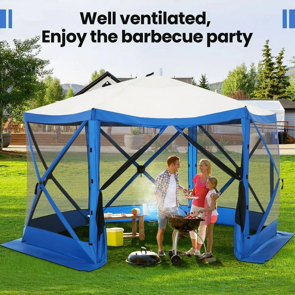 SANOPY 12'x12' Gazebo Outdoor Pop up Gazebo Screen Tent with 6 Sides Mosquito Netting Camping Gazebo Instant Shelter Glamping Tent with Carry bag, Ground Spike, Gray