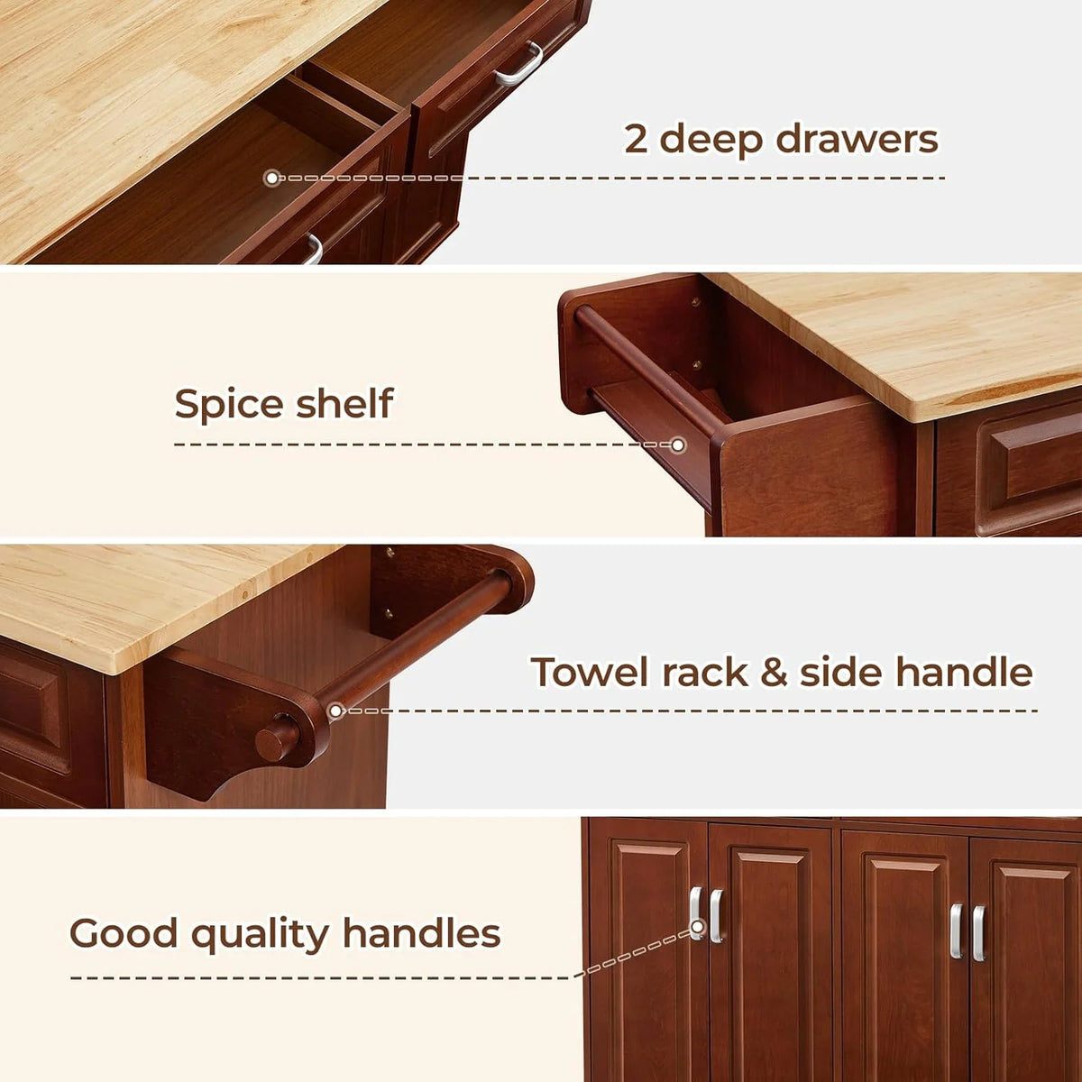 ZIVACATE Rolling Kitchen Island with Drop Leaf and Storage Large 53 in Movable Kitchen Carts White