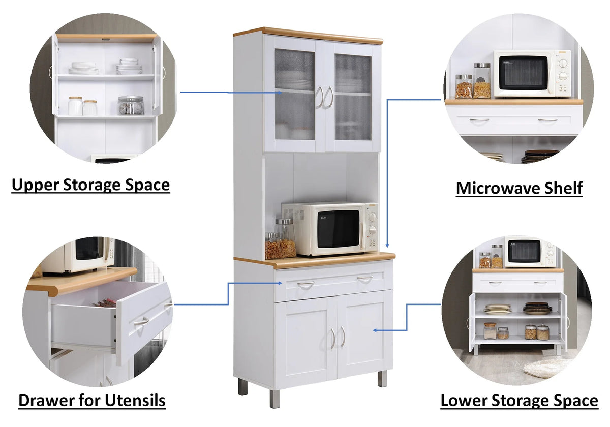 Hodedah Tall Free Standing Kitchen Cabinet, White